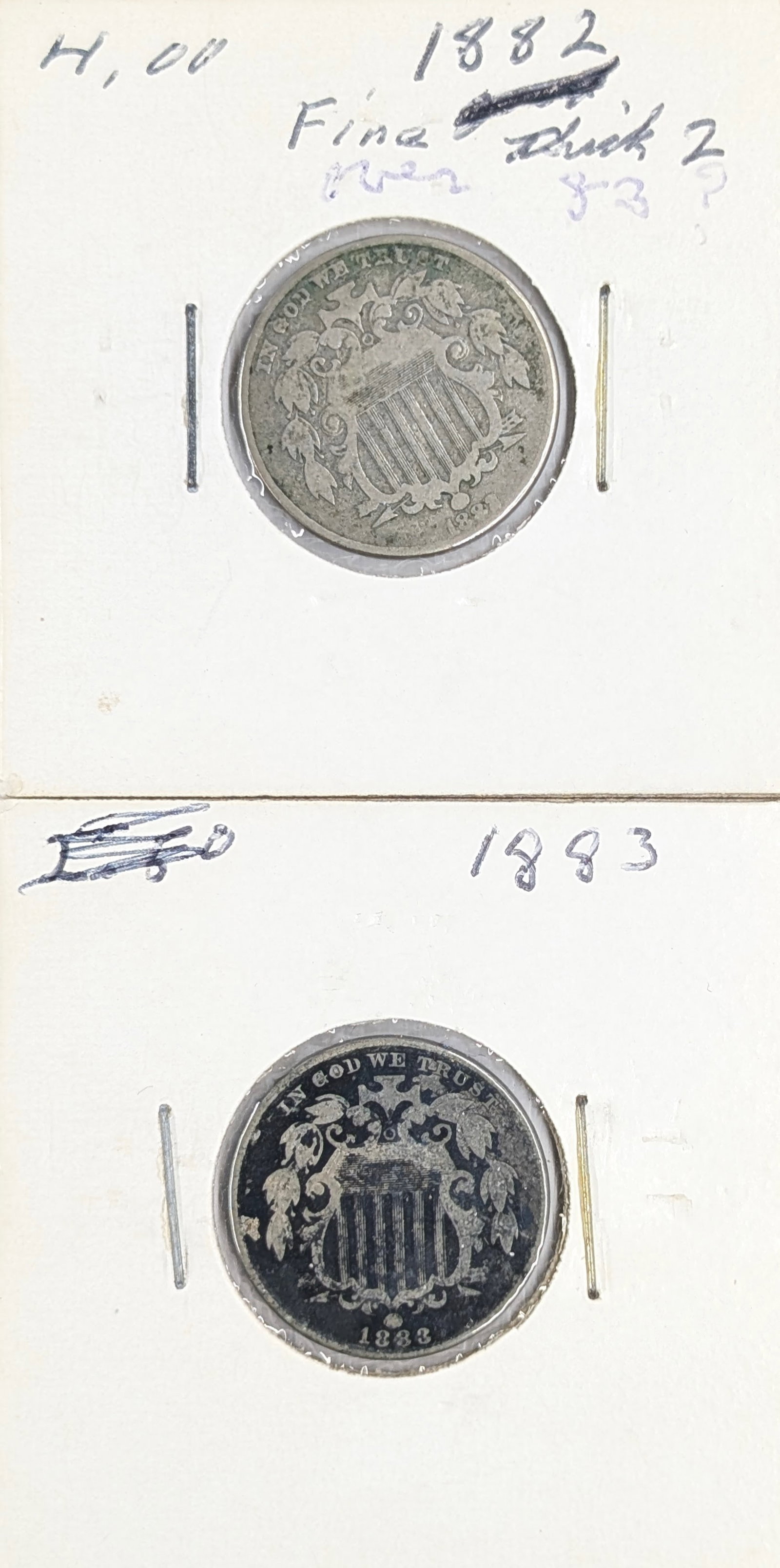 Lot of 2 Shield Nickels - 1882, 1883 (1 of 2)