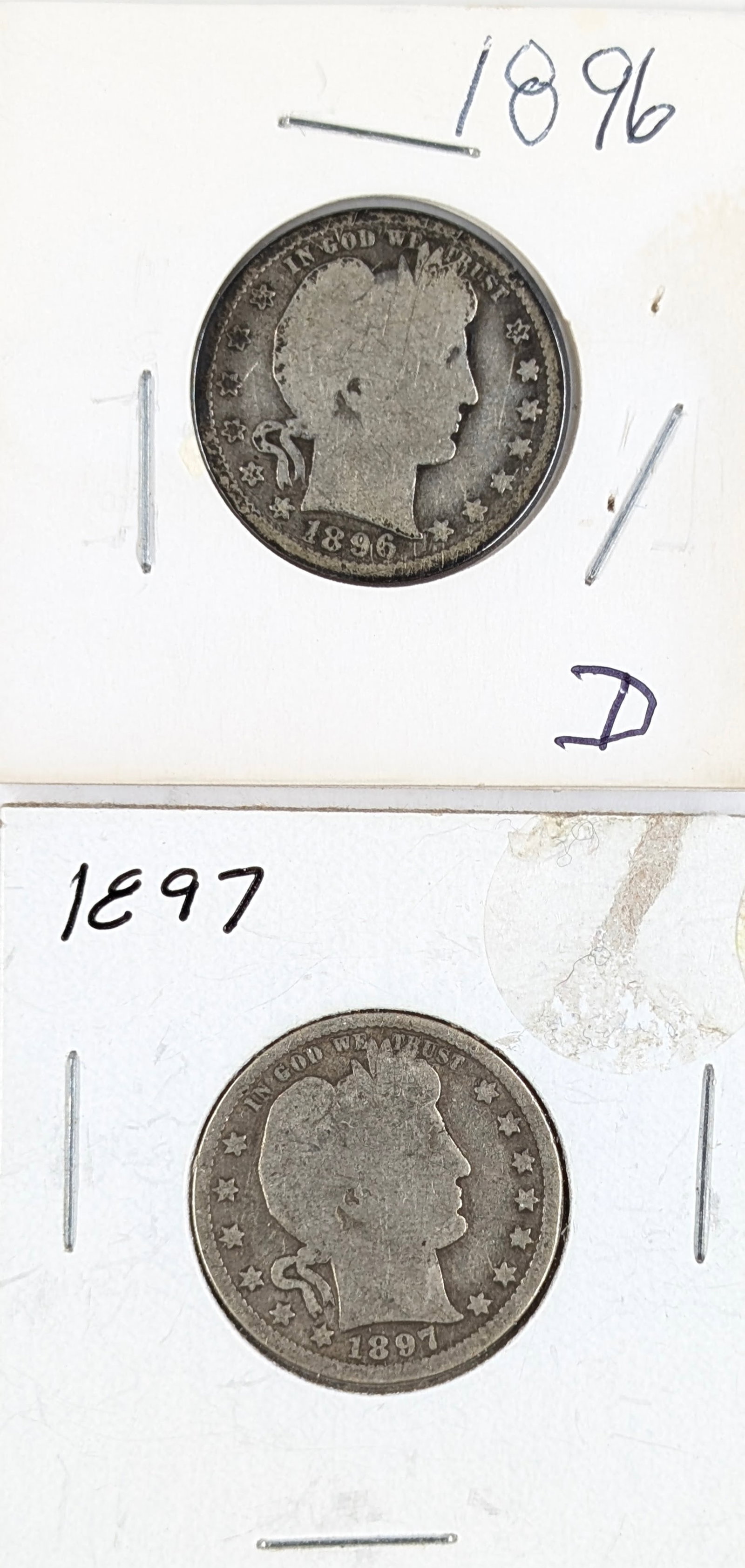 Lot of 2 Silver Barber Quarters - 1896, 1897 (1 of 2)