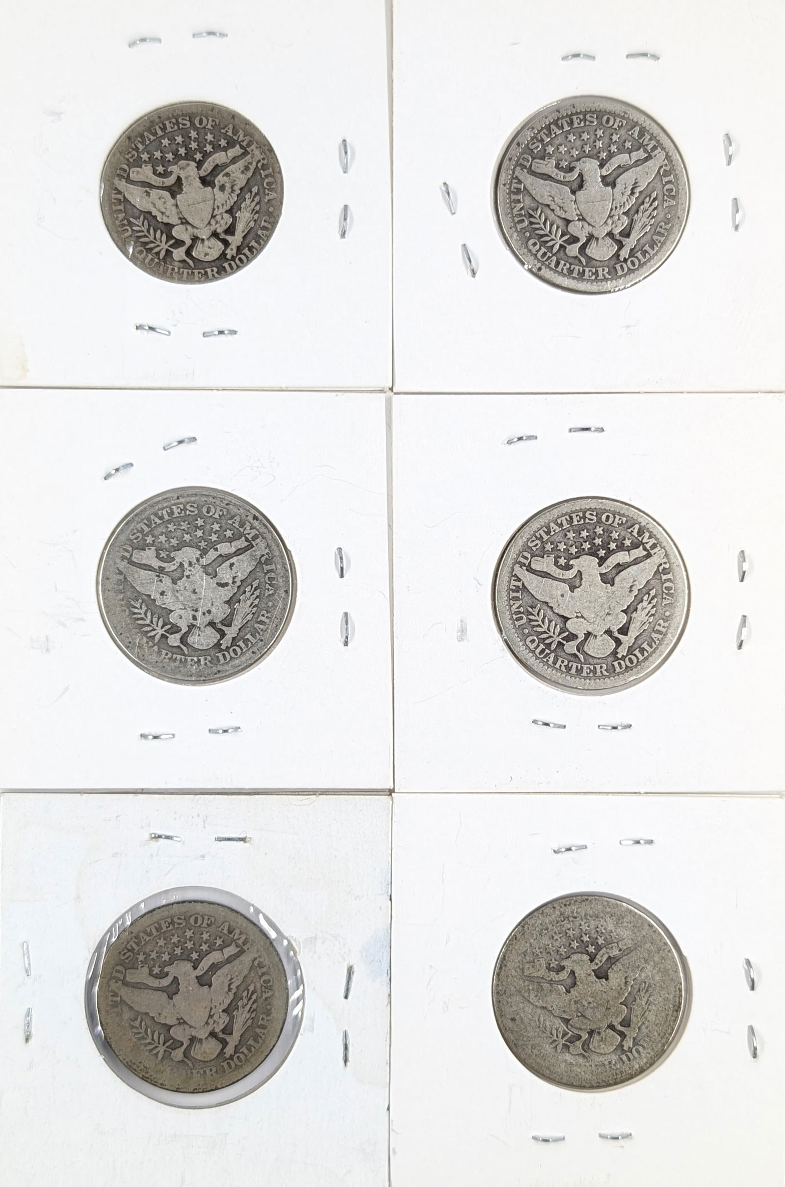 Lot of 6 Silver Barber Quarters - 1909-1914 - 2