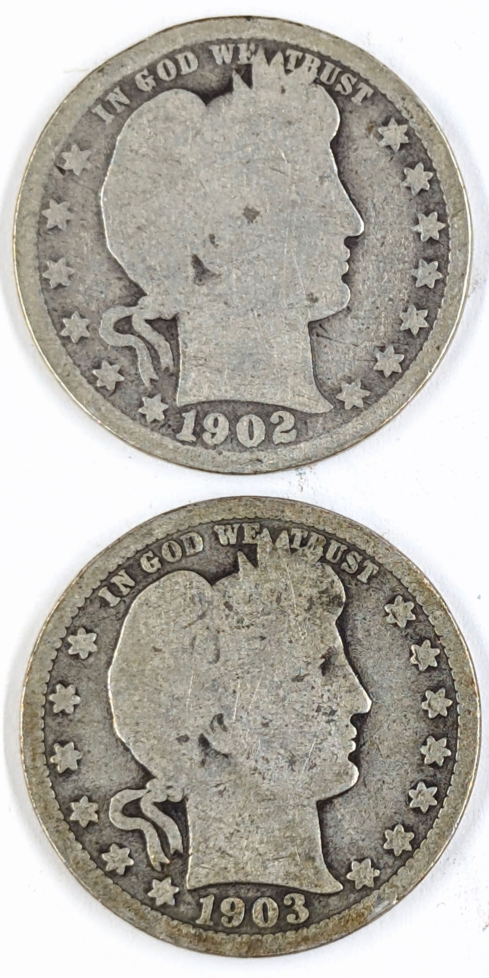 Lot of 2 Silver Barber Quarters - 1902, 1903 (1 of 2)