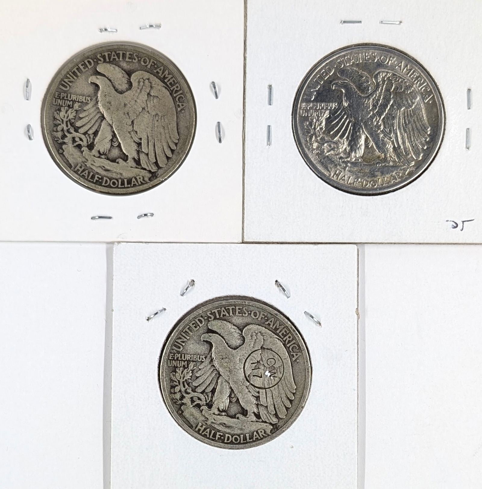 Lot of 3 Silver Walking Liberty Half Dollars - 1938 P/D - 2