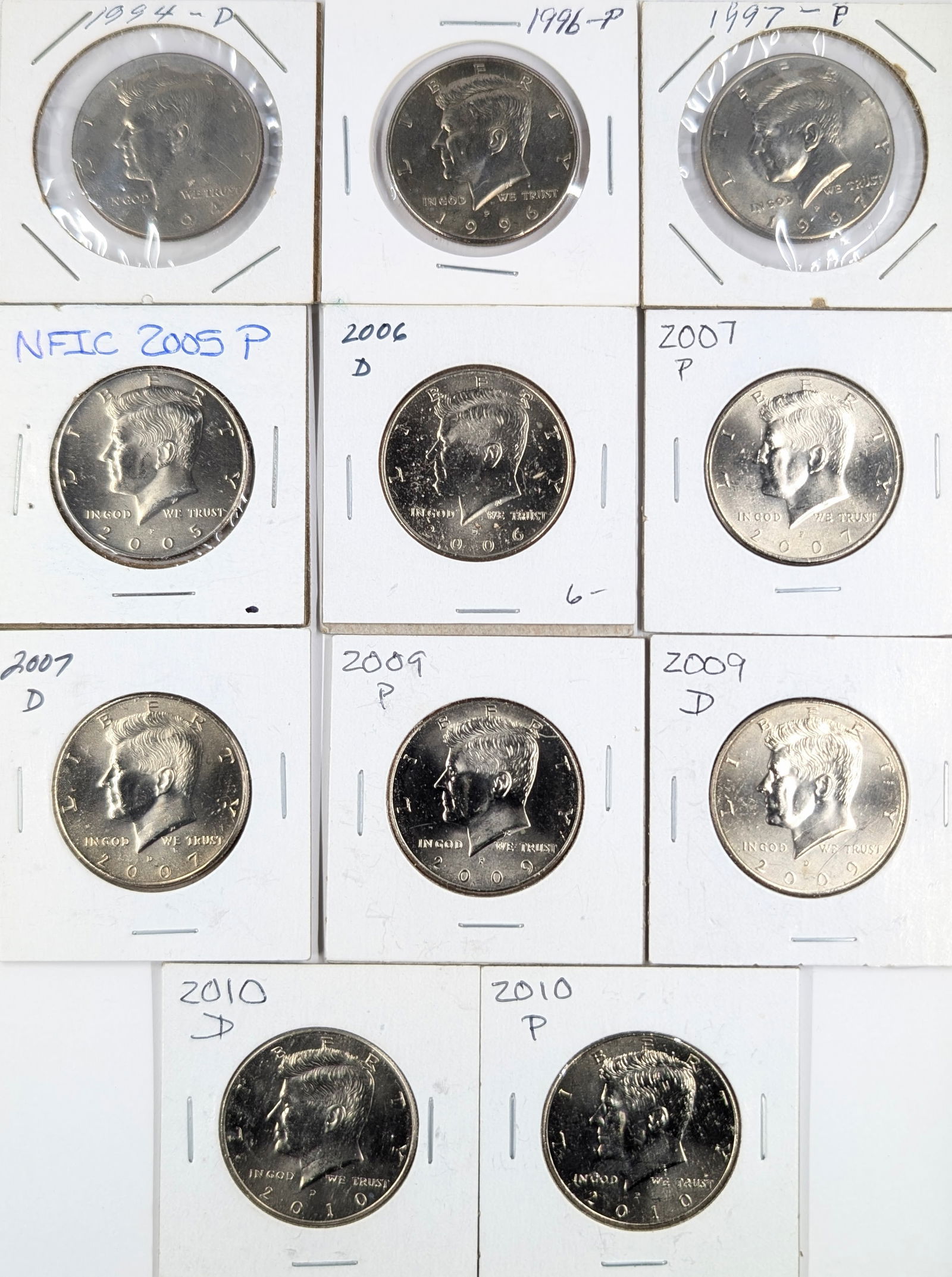 Lot of 11 John F Kennedy Half Dollars - 1994-2010 - Some Proofs (1 of 2)