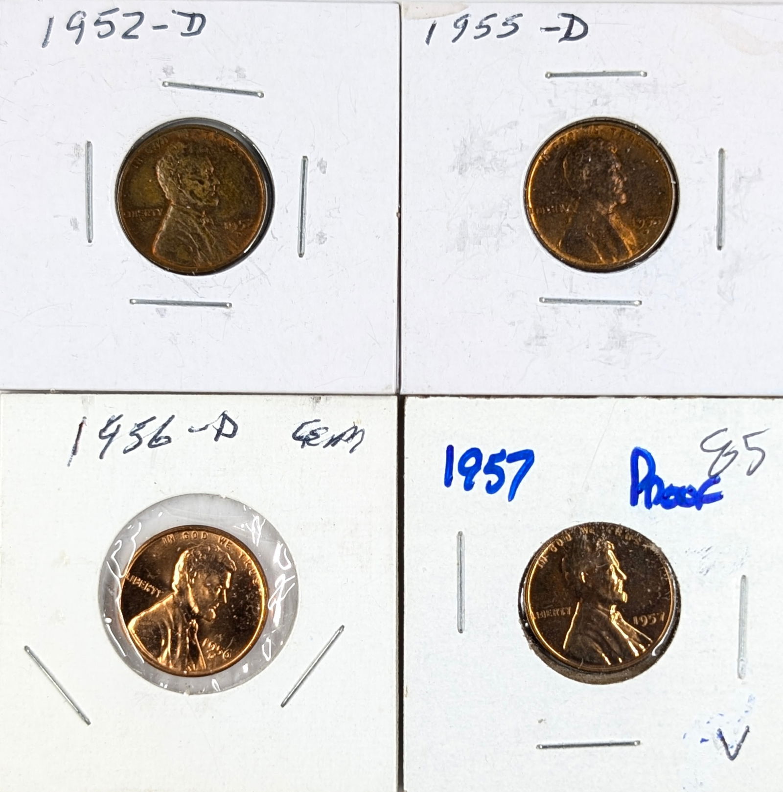 Lot of 4 Wheat Cents - 1952-1957 - Some Proofs (1 of 2)