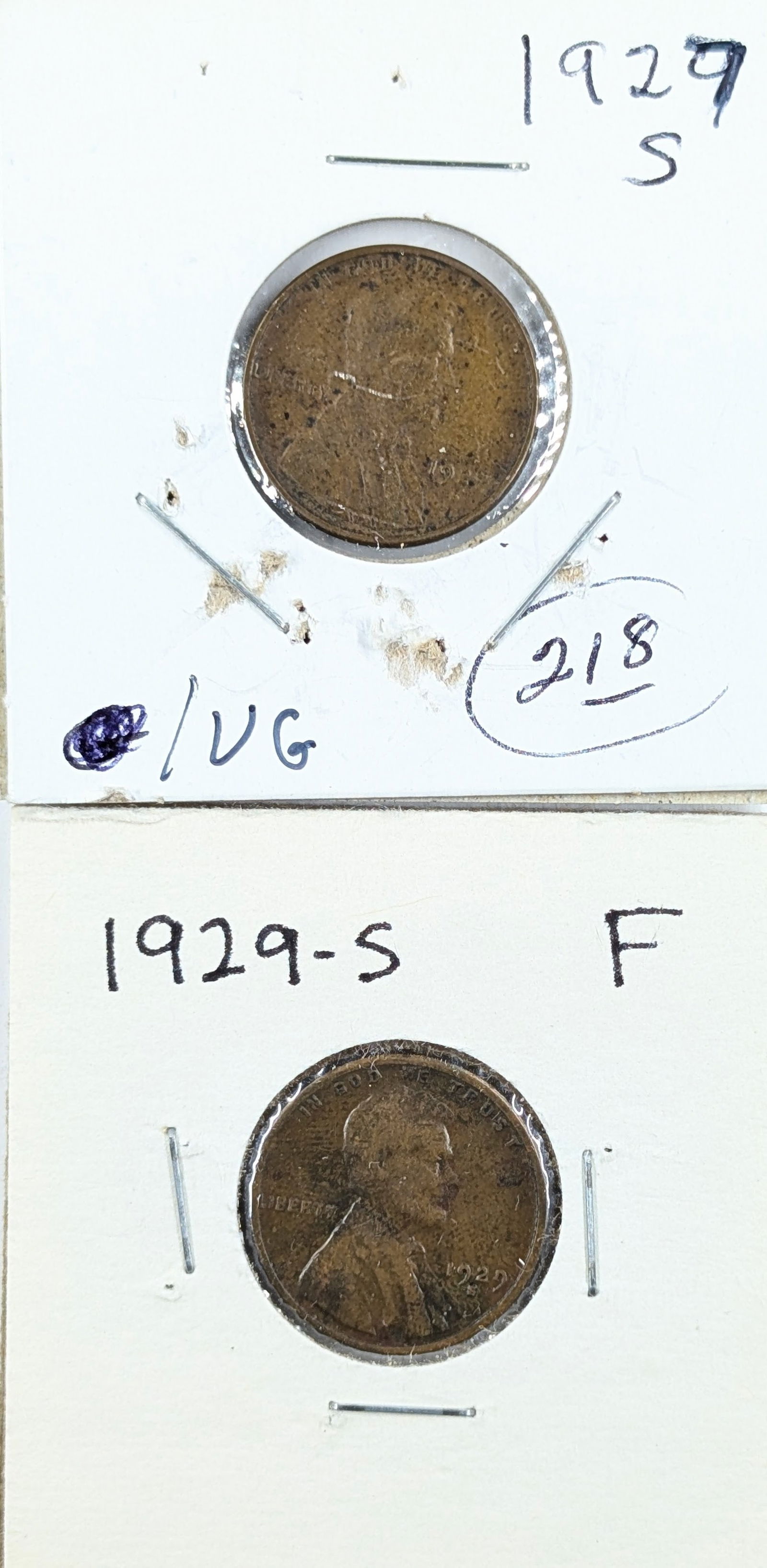 Lot of 2 Wheat Cents - 1927-S, 1929-S (1 of 2)