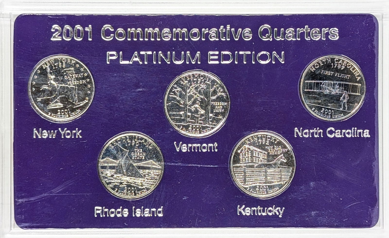 2001 Commemorative Quarters Platinum Edition - NY, RI, VT, KY, NC: Coin 
