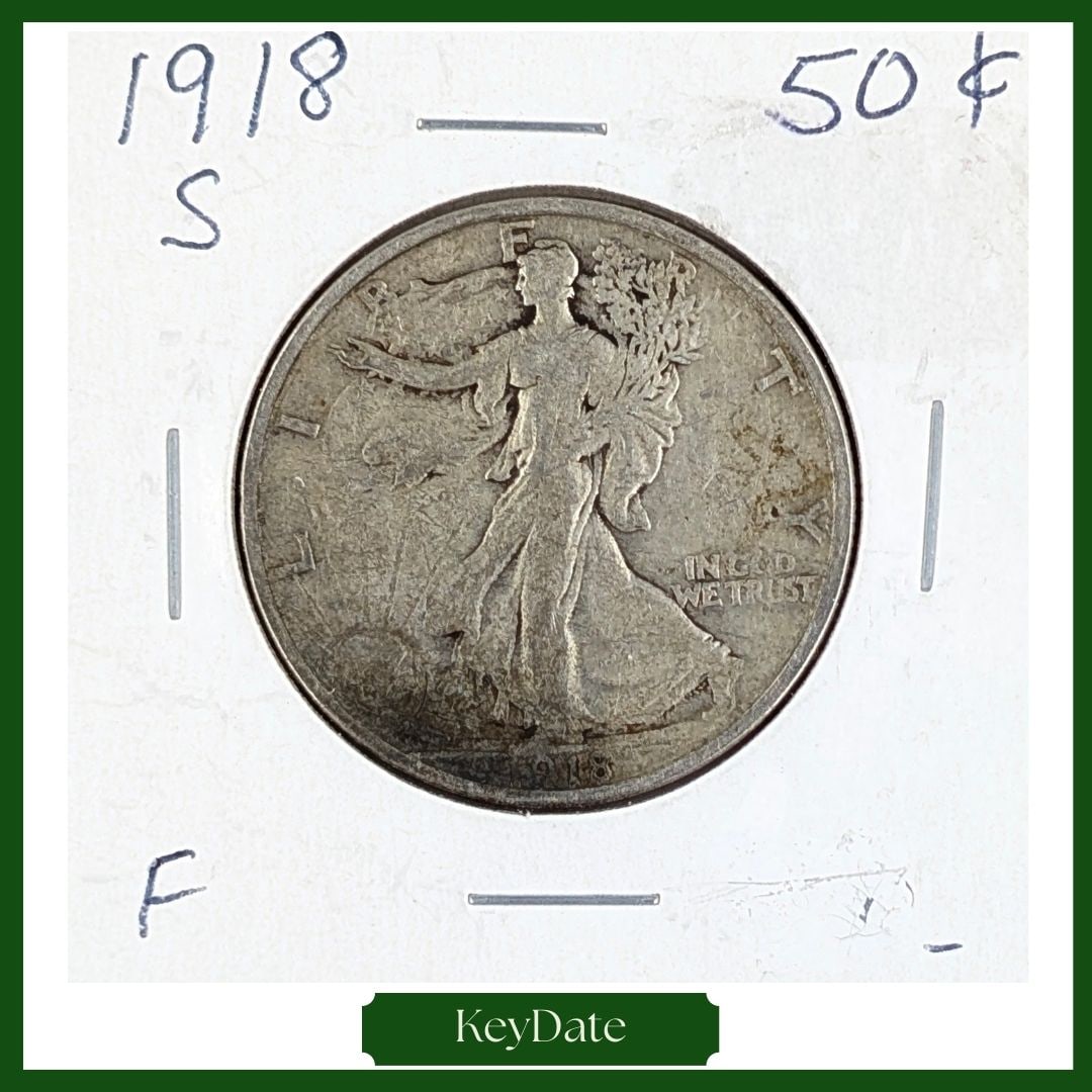 1918-S Silver Walking Liberty Half Dollar - KEY DATE: Silver 