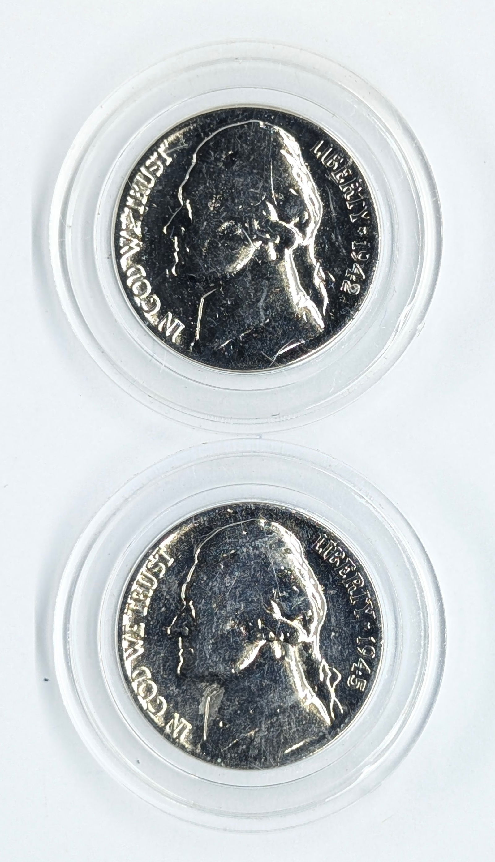 Lot of 2 War Nickels - 1942-S, 1945-D - Uncirculated: 35% Silver 