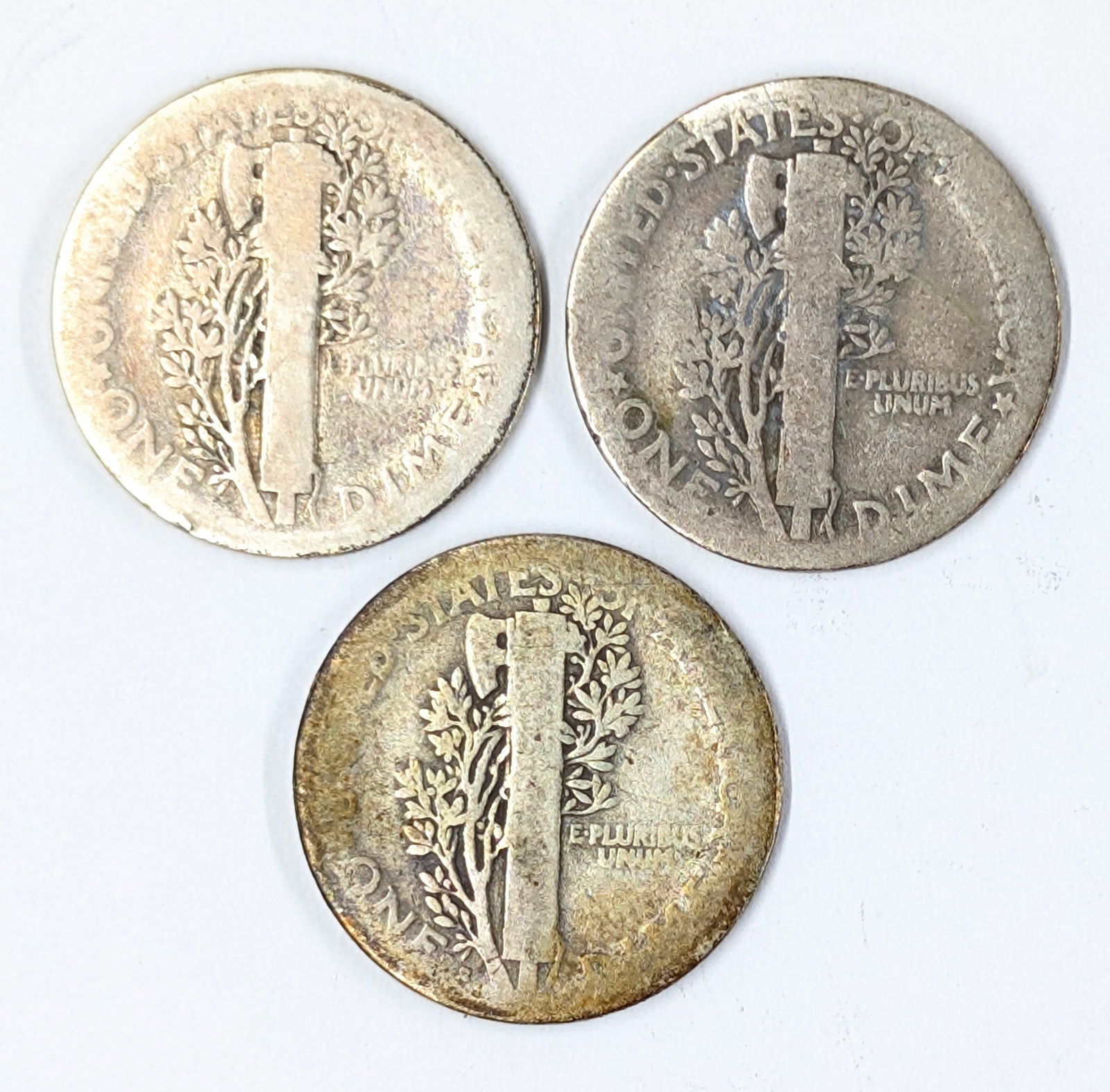 Lot of 3 Silver Mercury Dimes - 1917-P(2), 1917-S - 2