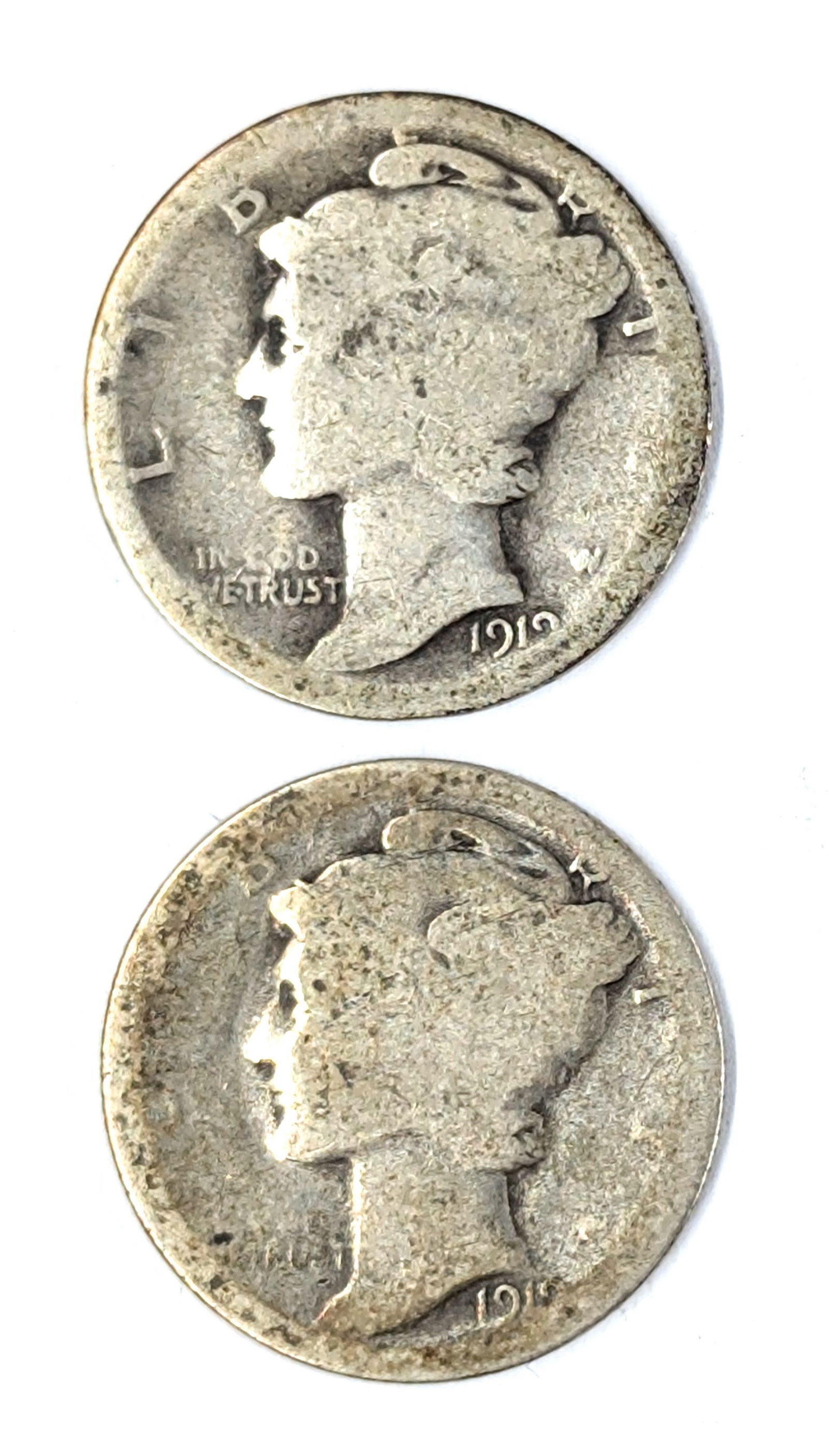 Lot of 2 Silver Mercury Dimes - 1919 (1 of 2)