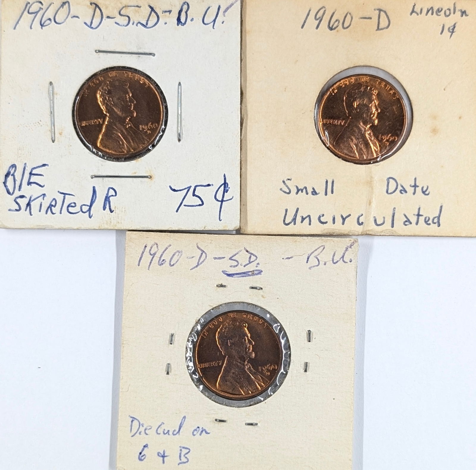 Lot of 3 Lincoln Cents - All 1960-D BU (1 of 2)