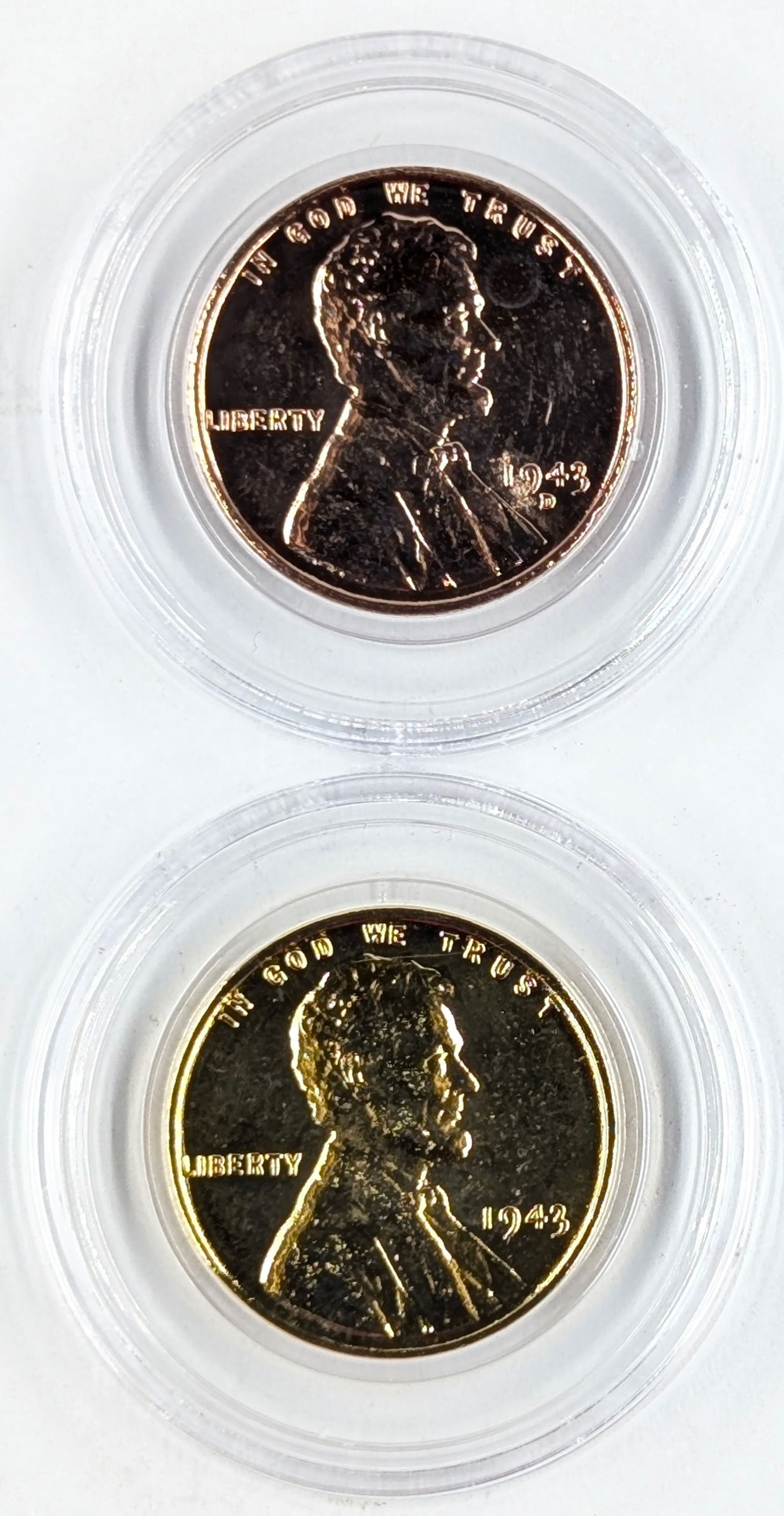 Lot of 2 Uncirculated 1943 Wheat Cents - 24K Gold & 22K Rose Gold plated - 2