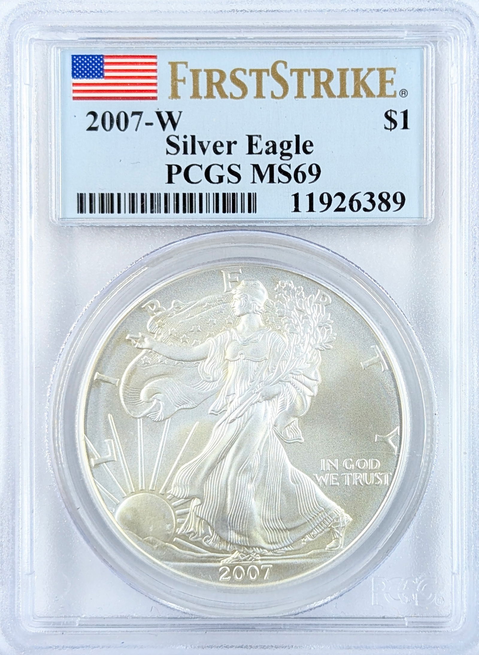 PCGS 2007-W MS69 American Silver Eagle Dollar - First Strike (1 of 2)