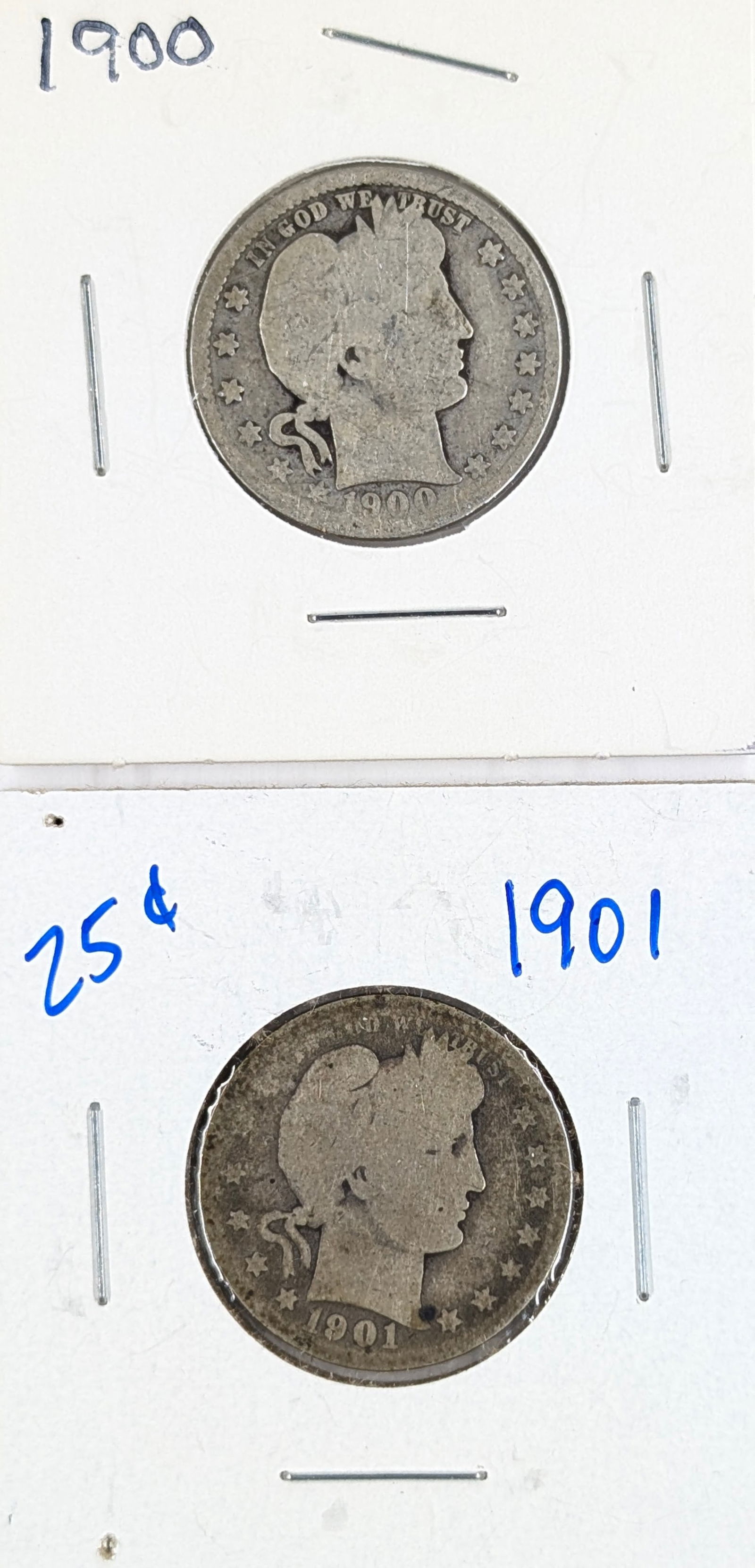 Lot of 2 Silver Barber Quarters - 1900, 1901 (1 of 2)