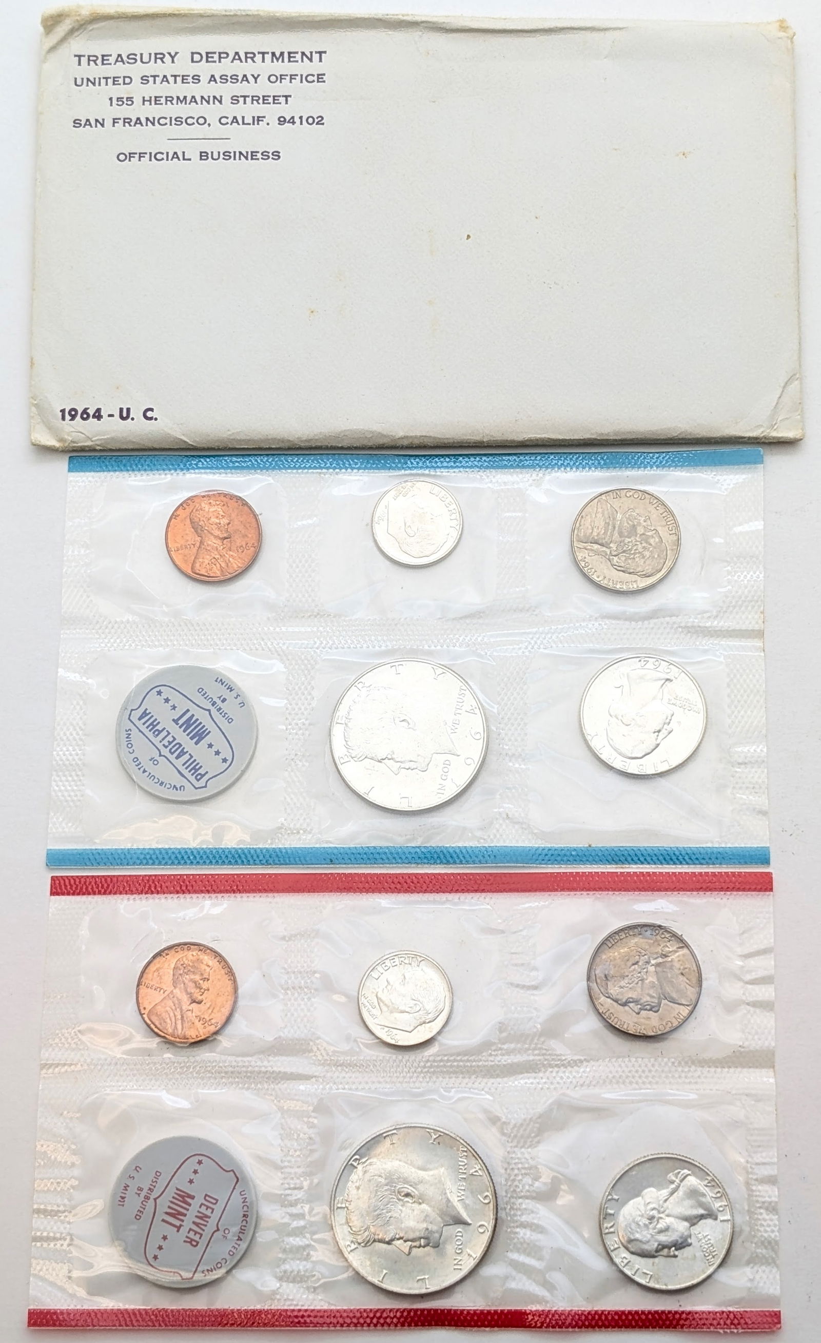1964 Silver US Mint Uncirculated Coin Set w/ Silver Half, Quarter & Dime (1 of 2)