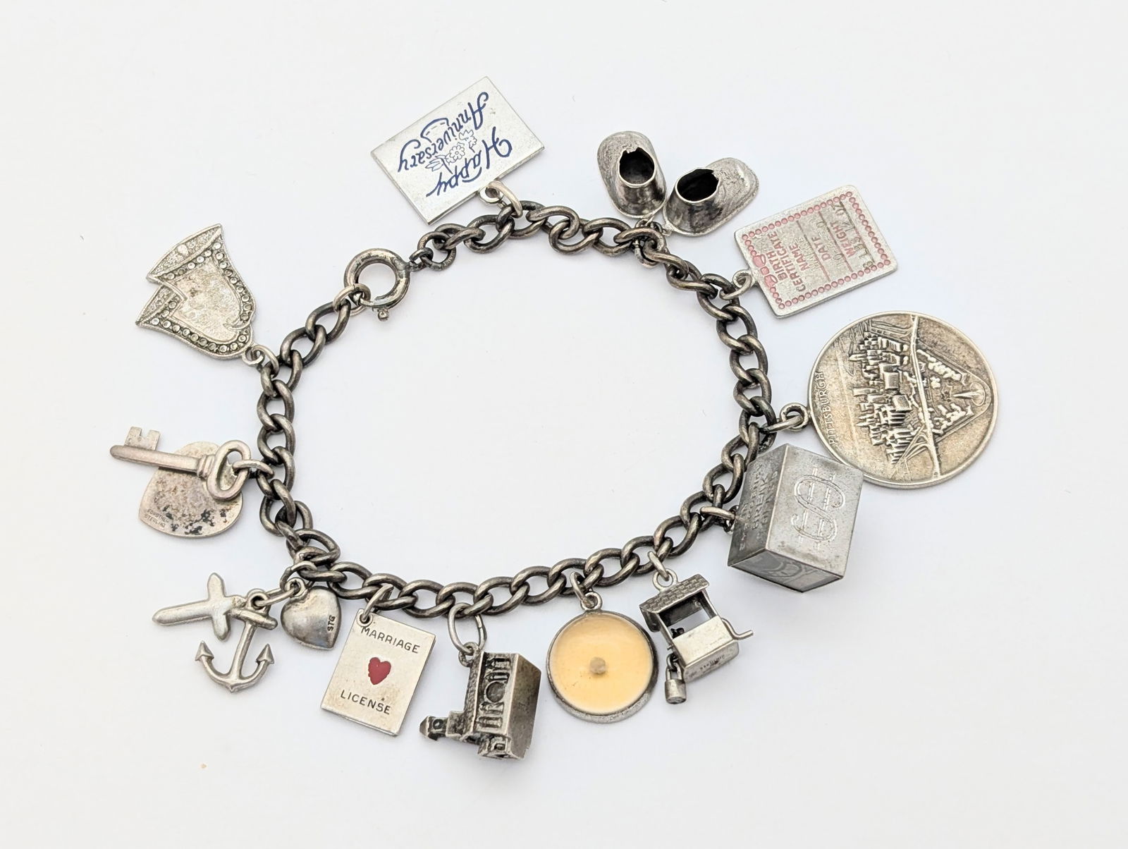 Vintage Sterling Silver Ladies Charm Bracelet w/ Charms - 36.87g (1 of 9)