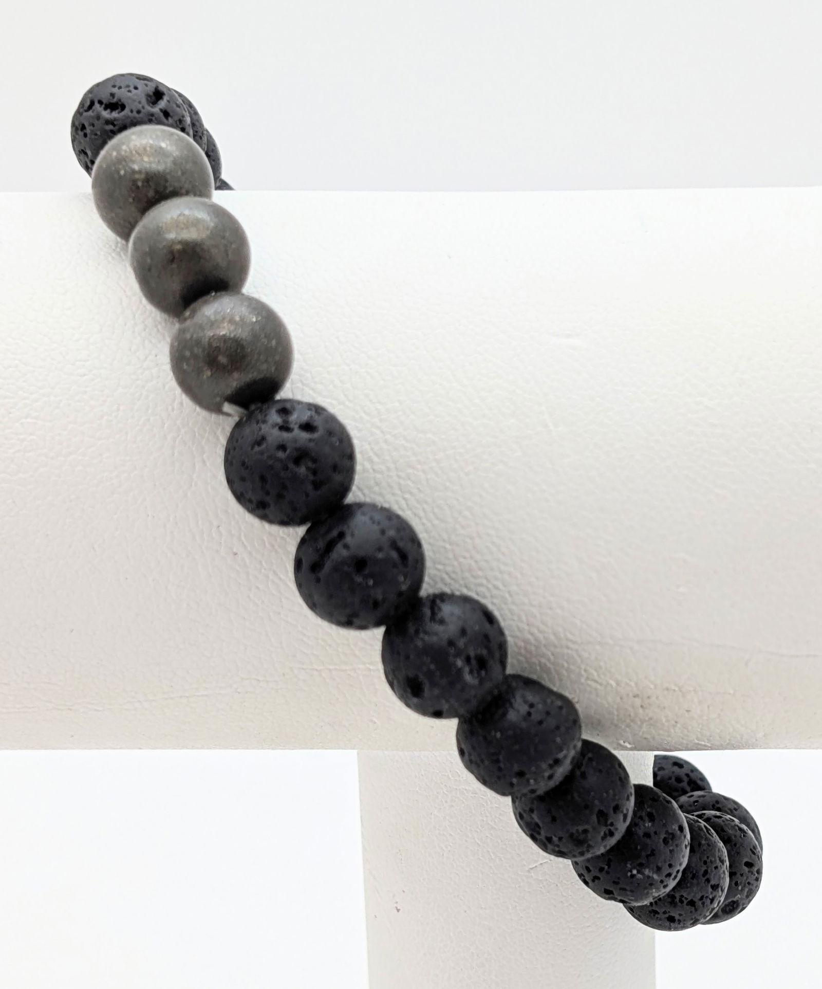 Lava Rock Stretch Bracelet w/ 3 Stone Beads: Jewelry 