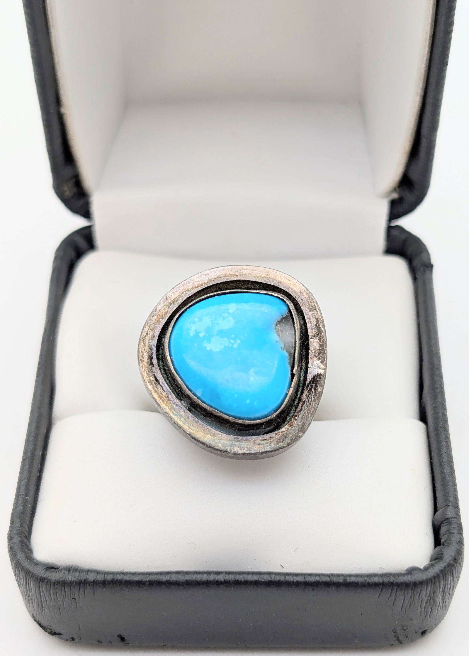 Vintage Mexican Sterling Silver Blue Stone Statement Ladies Ring - 3