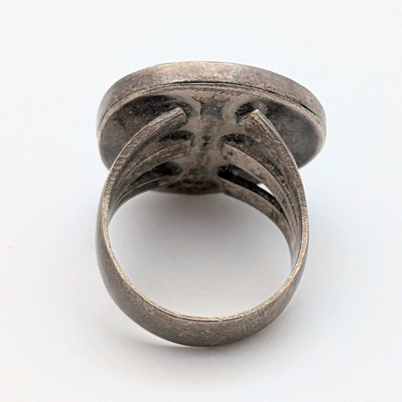 Vintage Mexican Sterling Silver Blue Stone Statement Ladies Ring - 5