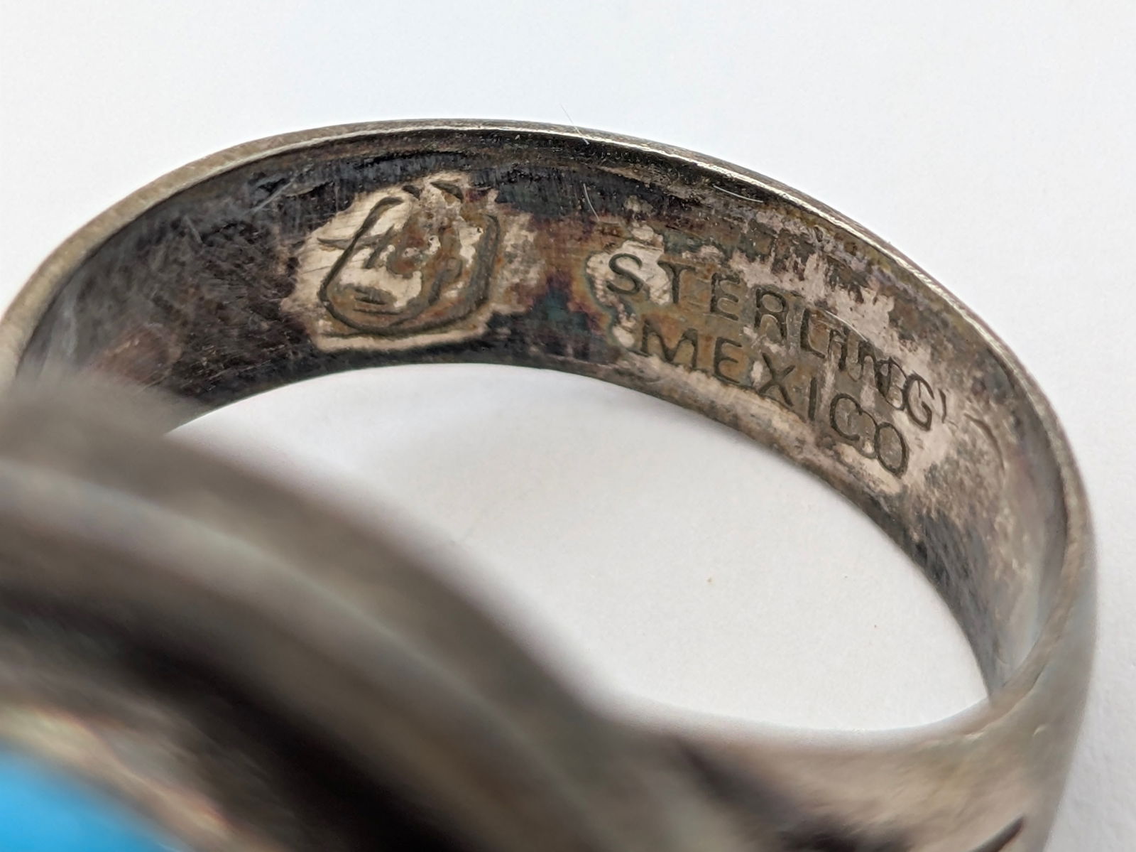 Vintage Mexican Sterling Silver Blue Stone Statement Ladies Ring - 6