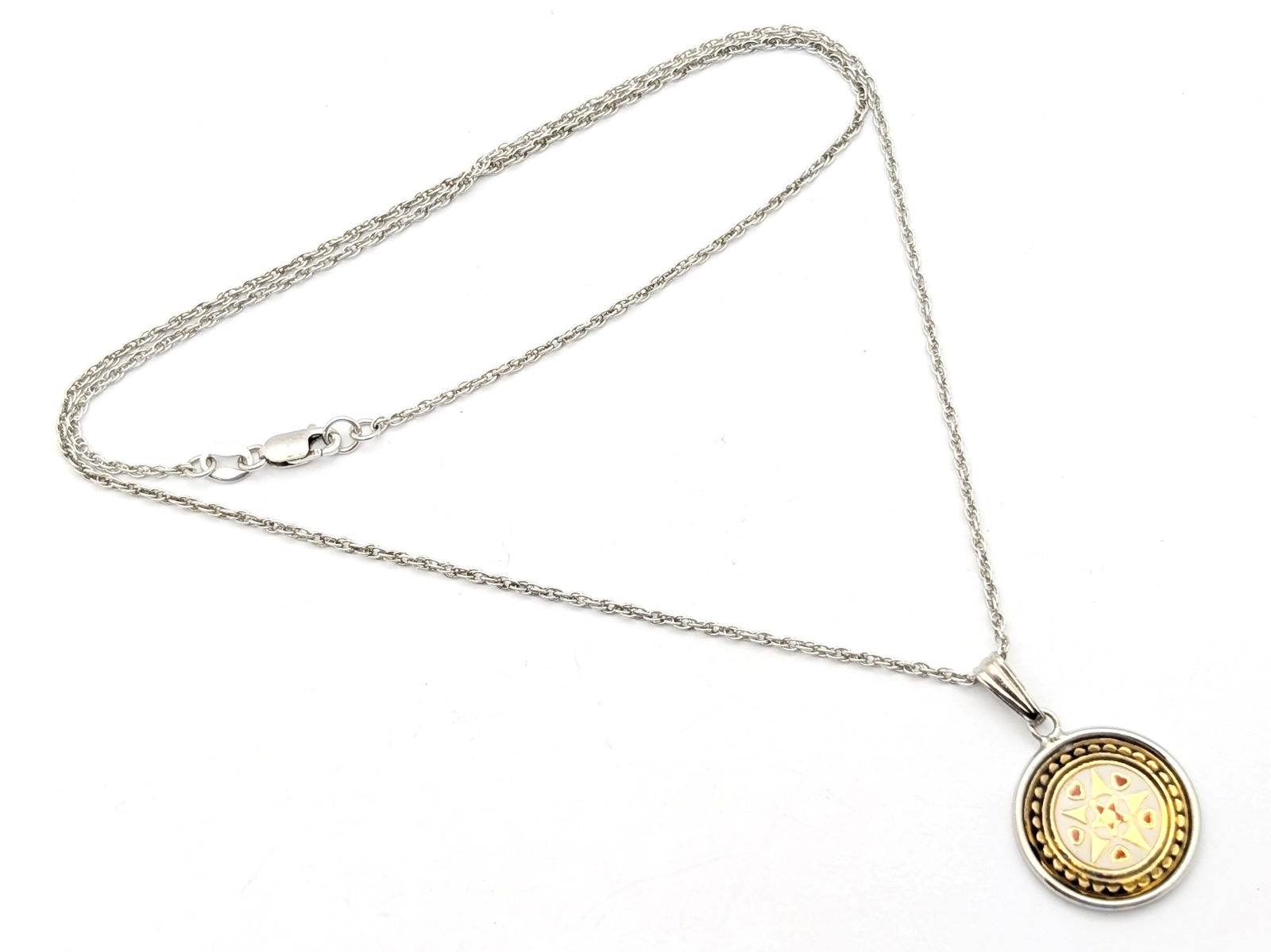 Vintage Sterling Silver Hoffman Hex design Charm Ladies Necklace: Length: 18in 