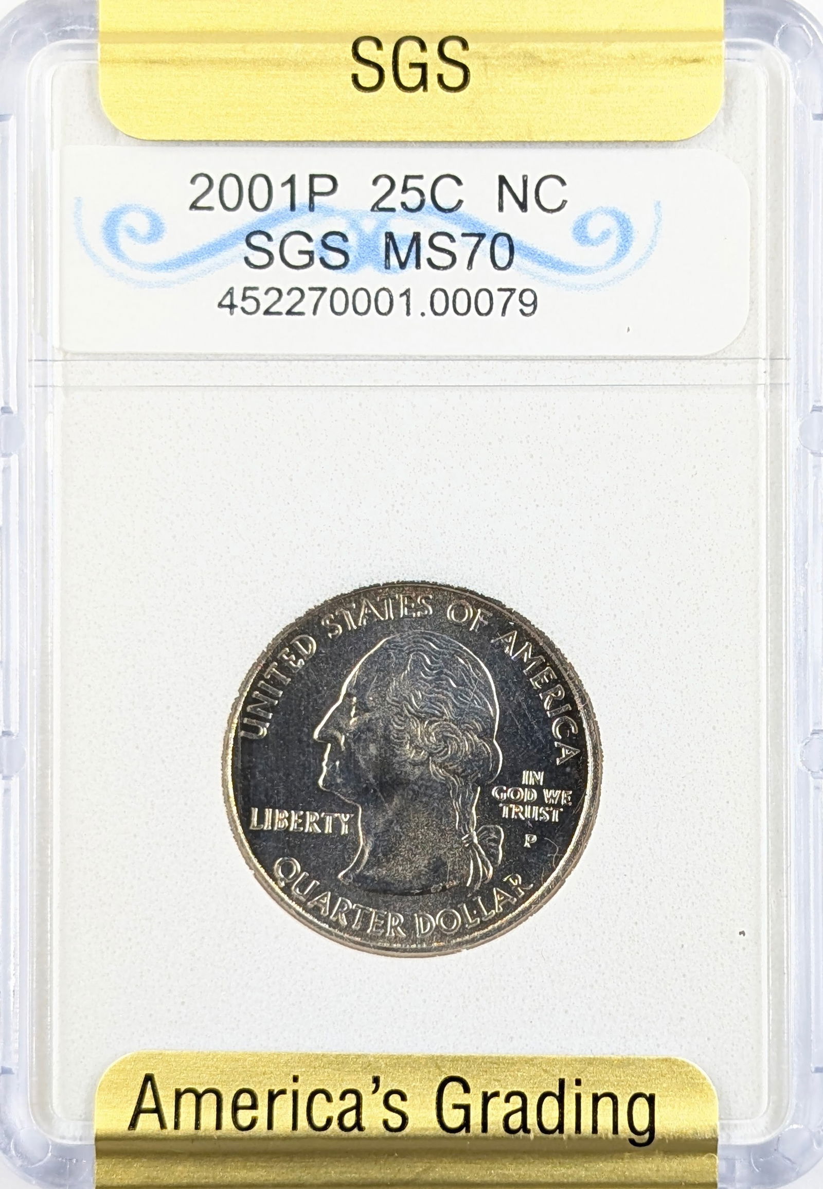 SGS 2001-P MS70 North Carolina State Quarter (1 of 2)