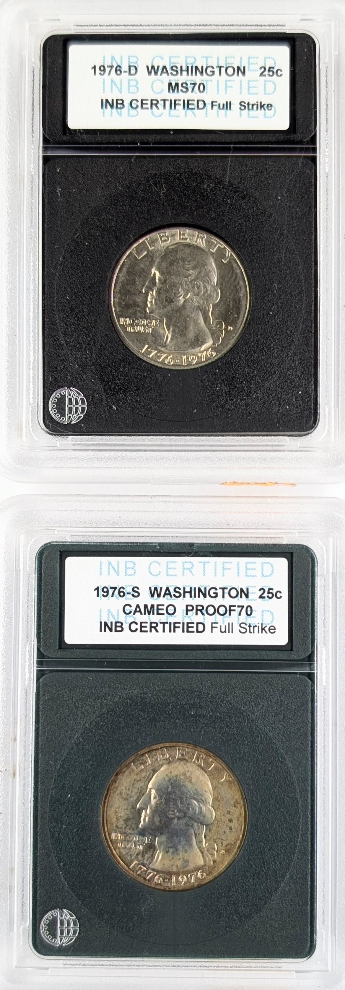 Lot of 2 INB 1976 D/S Bicentennial Washington Quarter - Proof 70 Cameo & MS70: Coin 