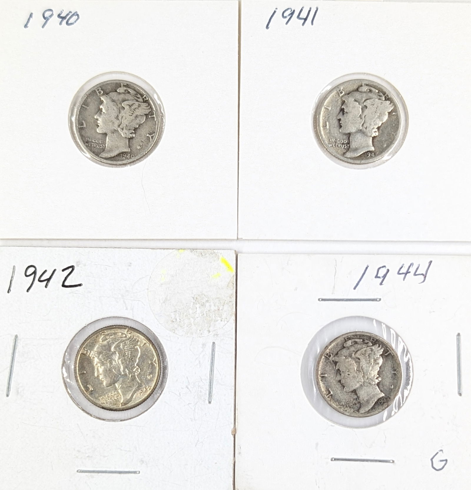 Lot of 4 Silver Mercury Dimes - 1940-1944 (1 of 2)
