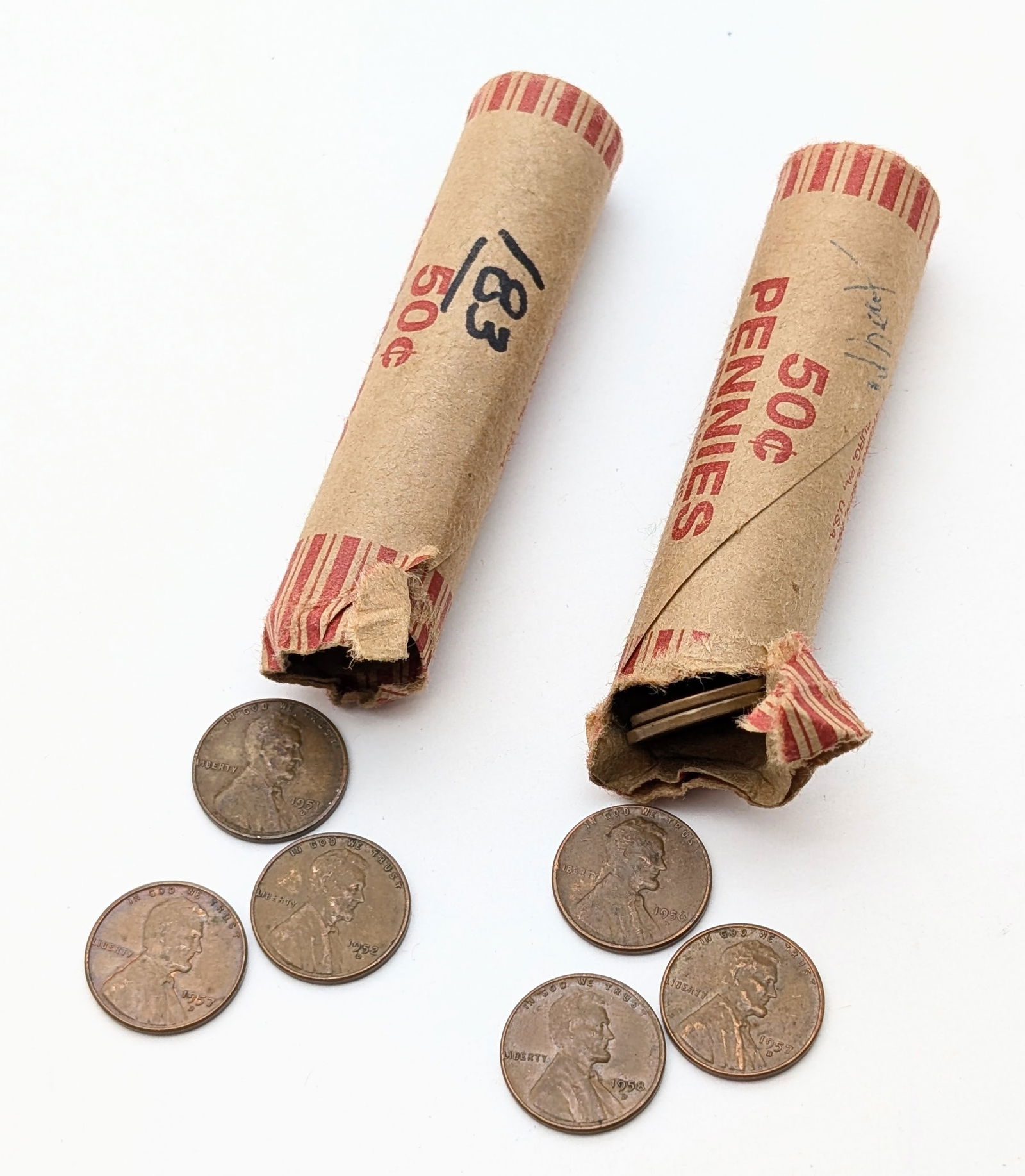 Lot of 2 Rolls of 50 (each) Wheat Cents - Mixed Dates: Coin 