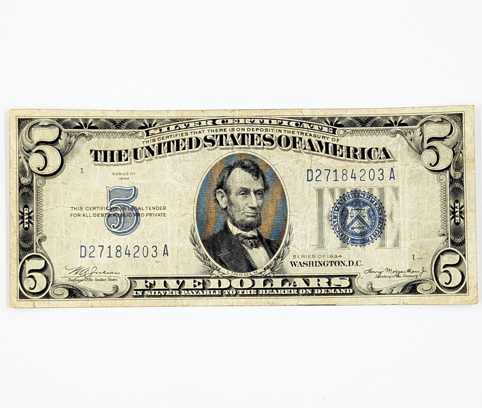 1934 $5 Note - Silver Certificate: Currency
