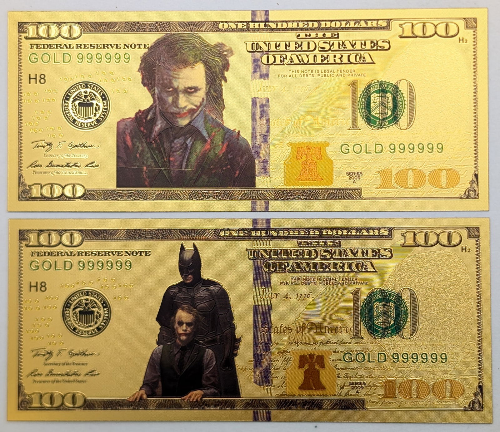 Lot of 2 Batman/Joker Gold foil $100 design: Goldfoil 