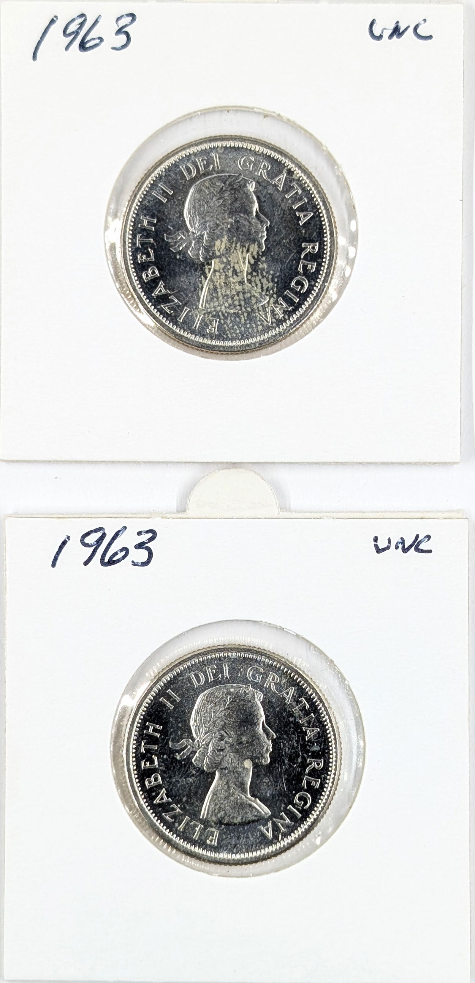 Lot of 2 Silver 1963 Canadian 25 Cents - Uncirculated (1 of 2)