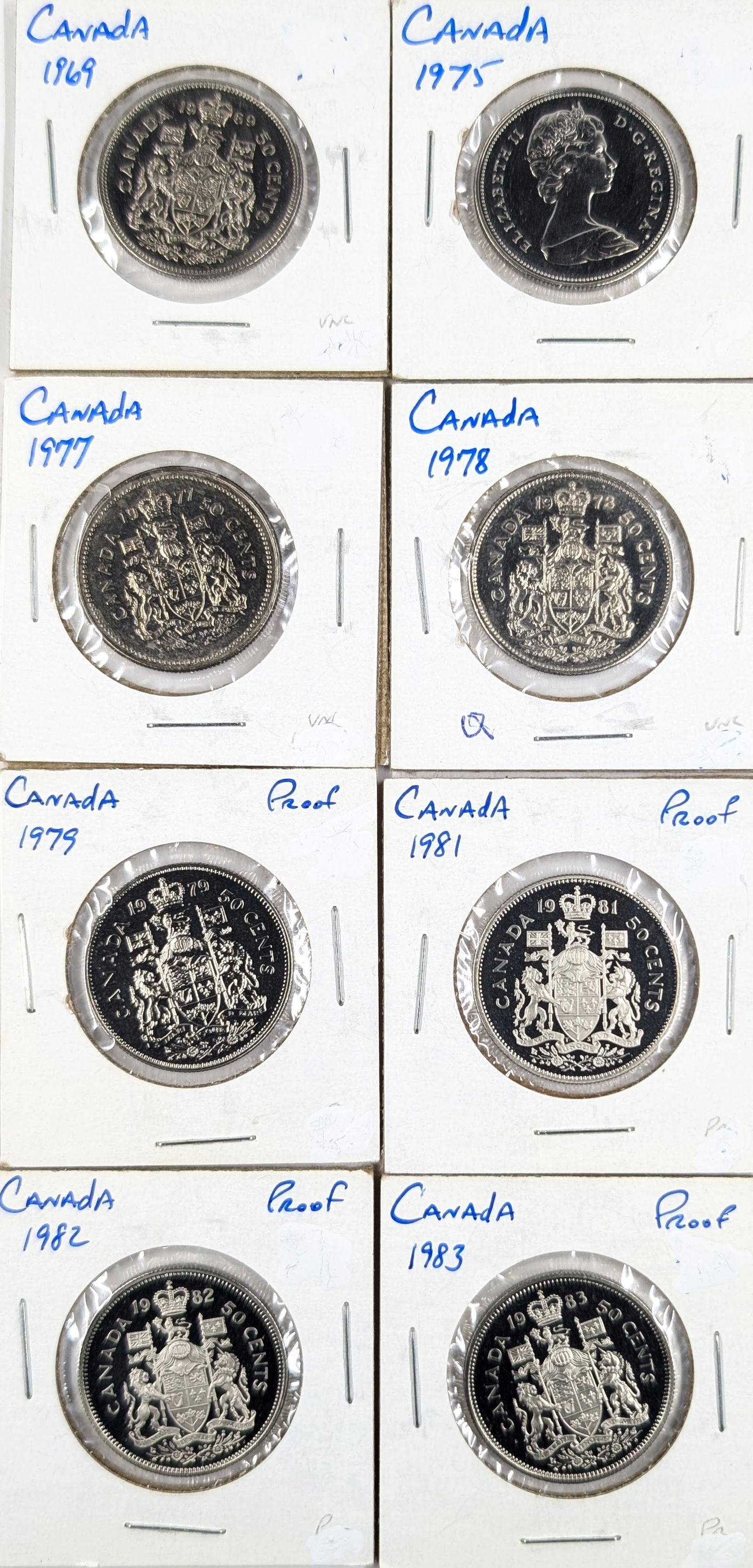 Lot of 8 Canadian 50 Cents - 1969-1983 - Many Proofs (1 of 2)