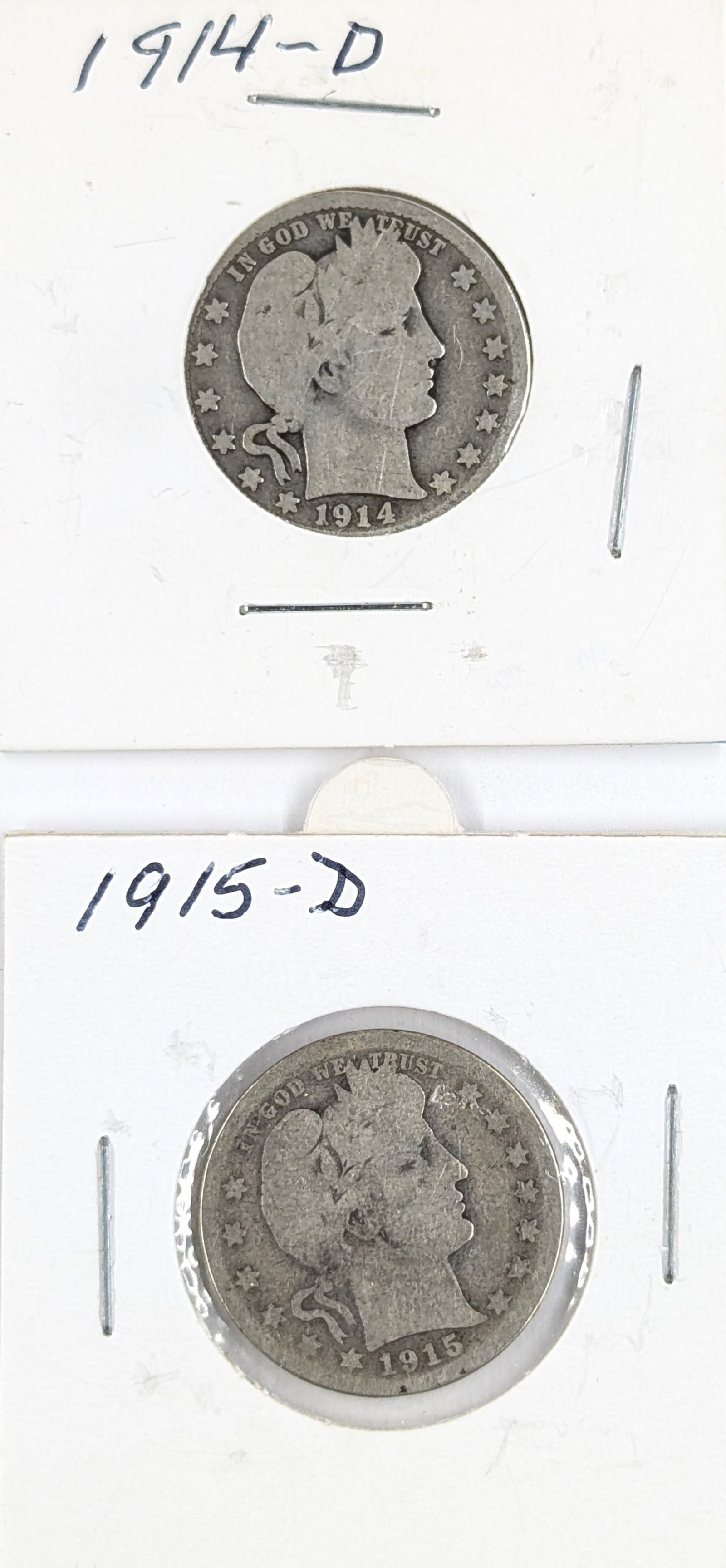 Lot of 2 Silver Barber Quarters - 1914-D, 1915-D (1 of 2)
