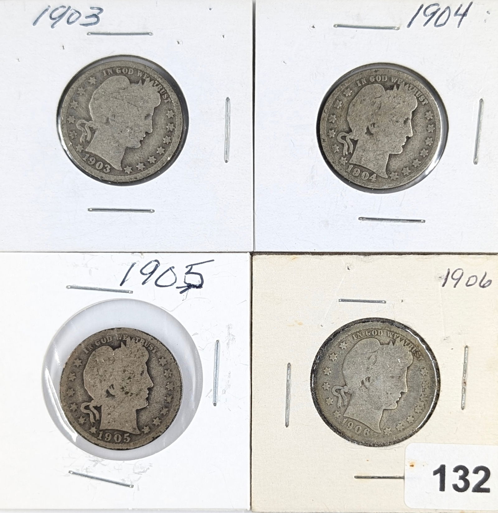 Lot of 4 Silver Barber Quarters - 1903-1906 (1 of 2)