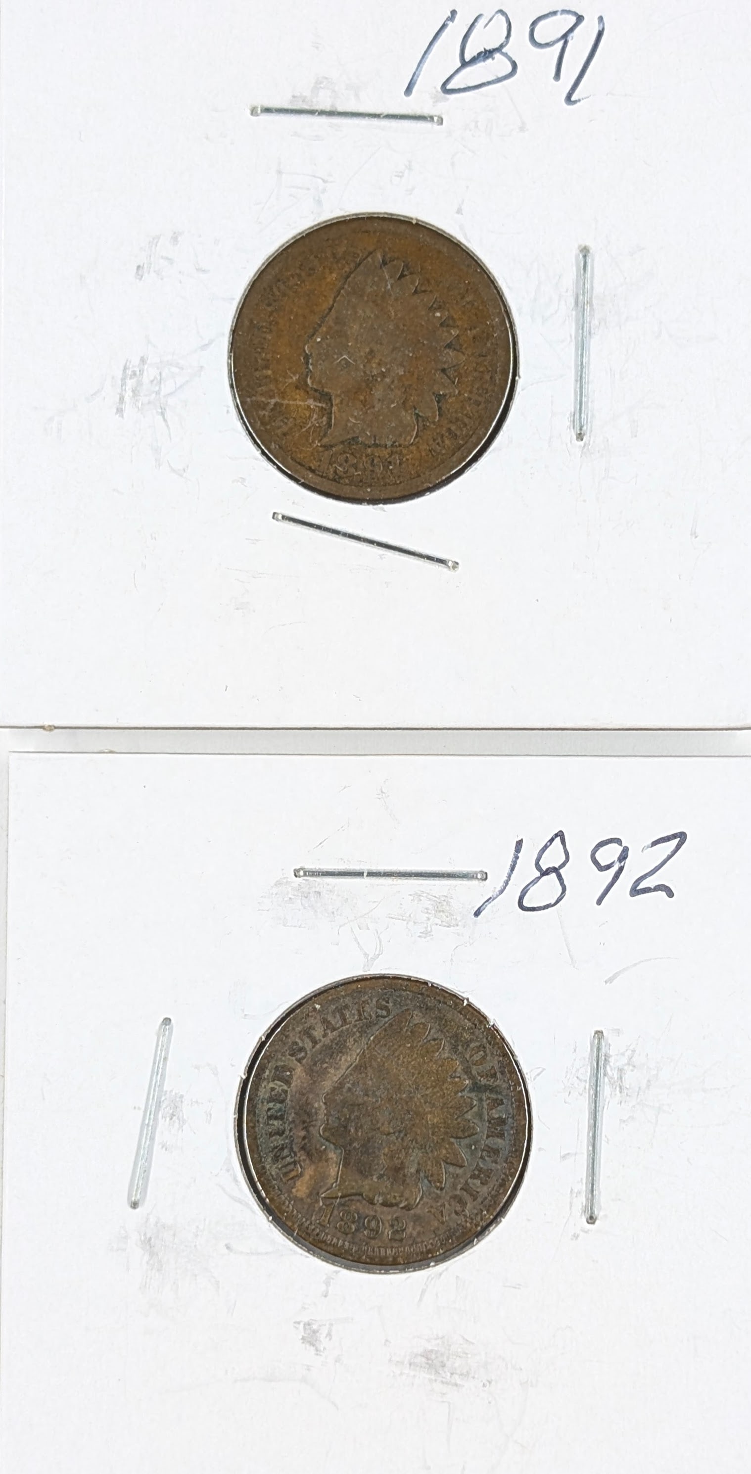 Lot of 2 Indian Head Cents - 1891, 1892 (1 of 2)