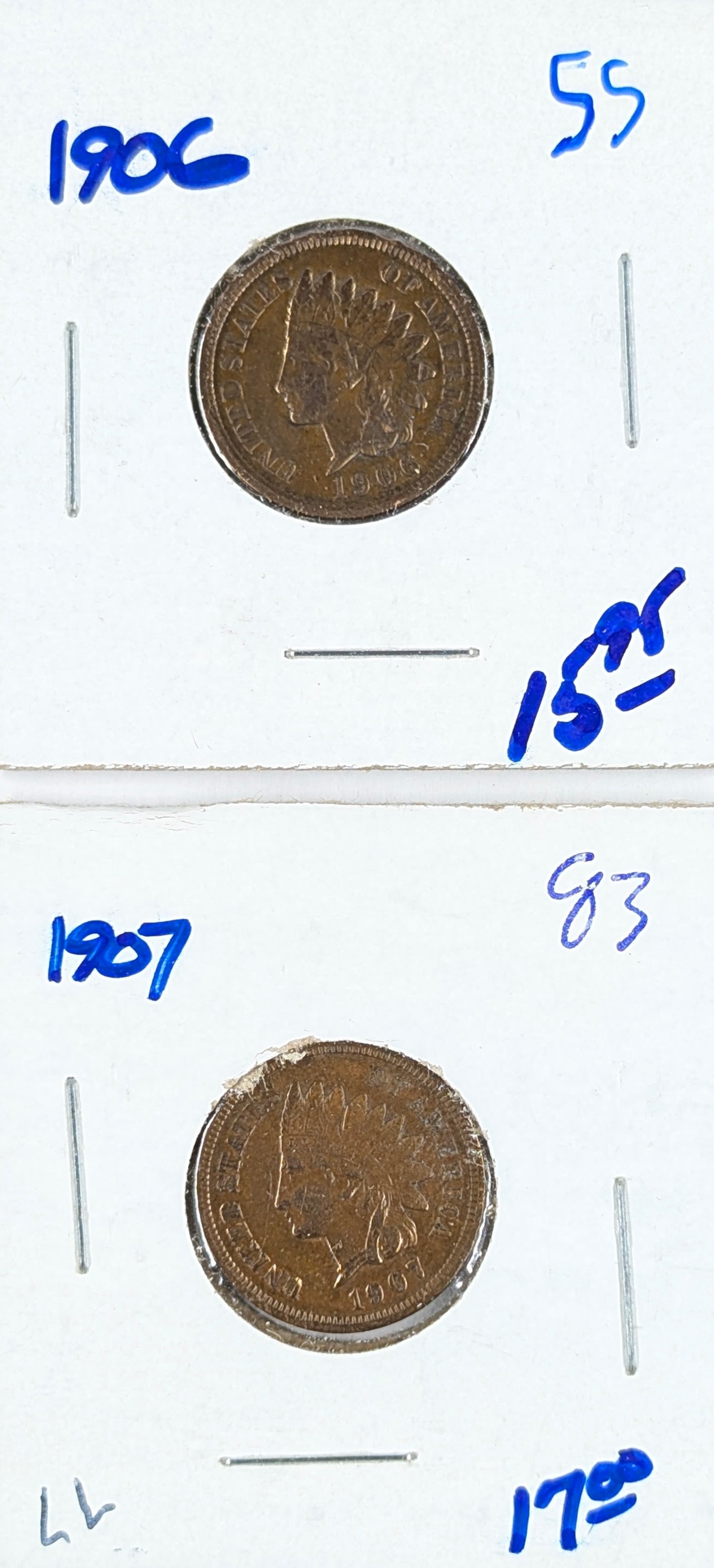 Lot of 2 Indian Head Cents - 1906, 1907 (1 of 2)
