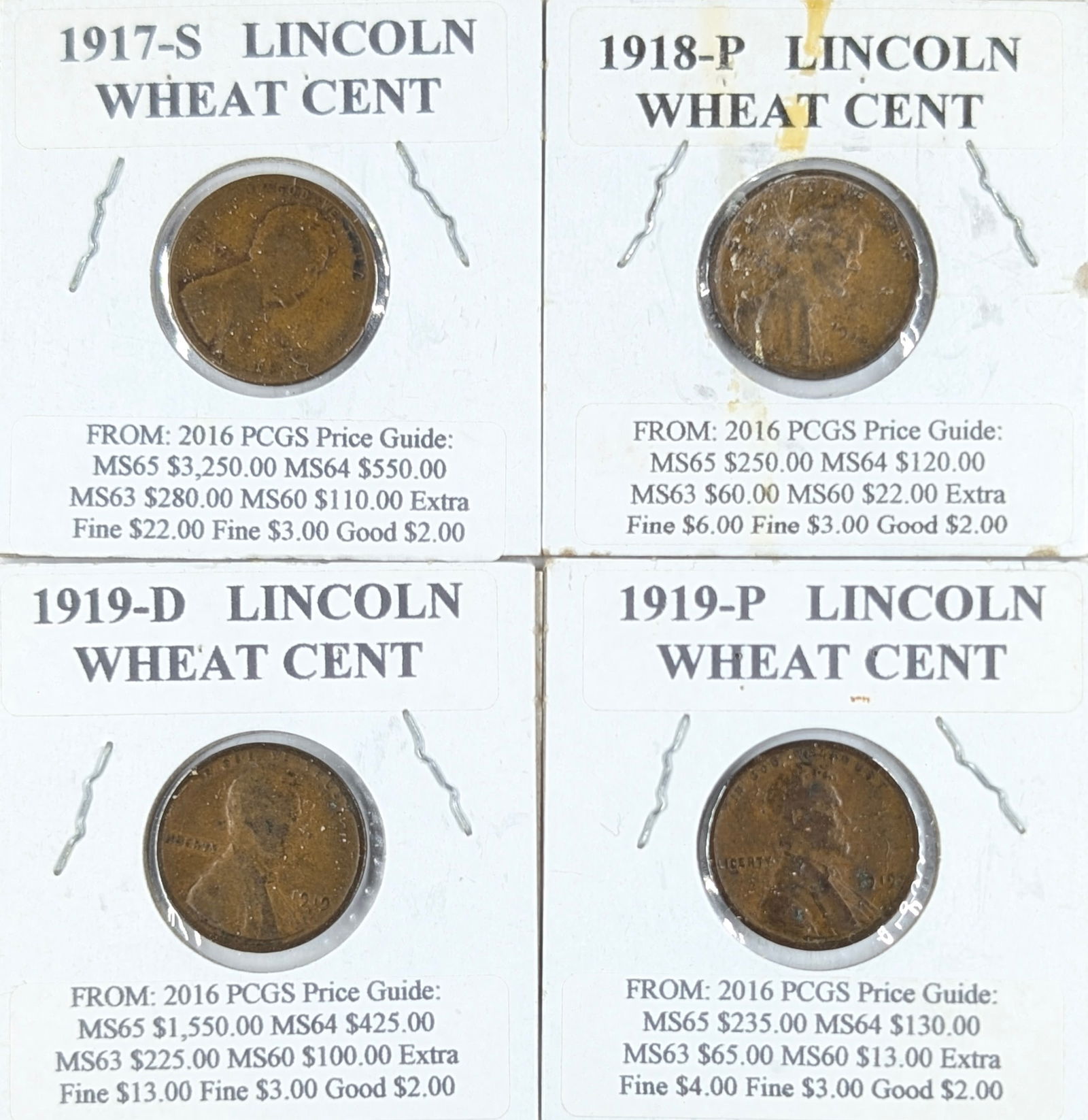 Lot of 4 Wheat Cents - 1917-1919 (1 of 2)
