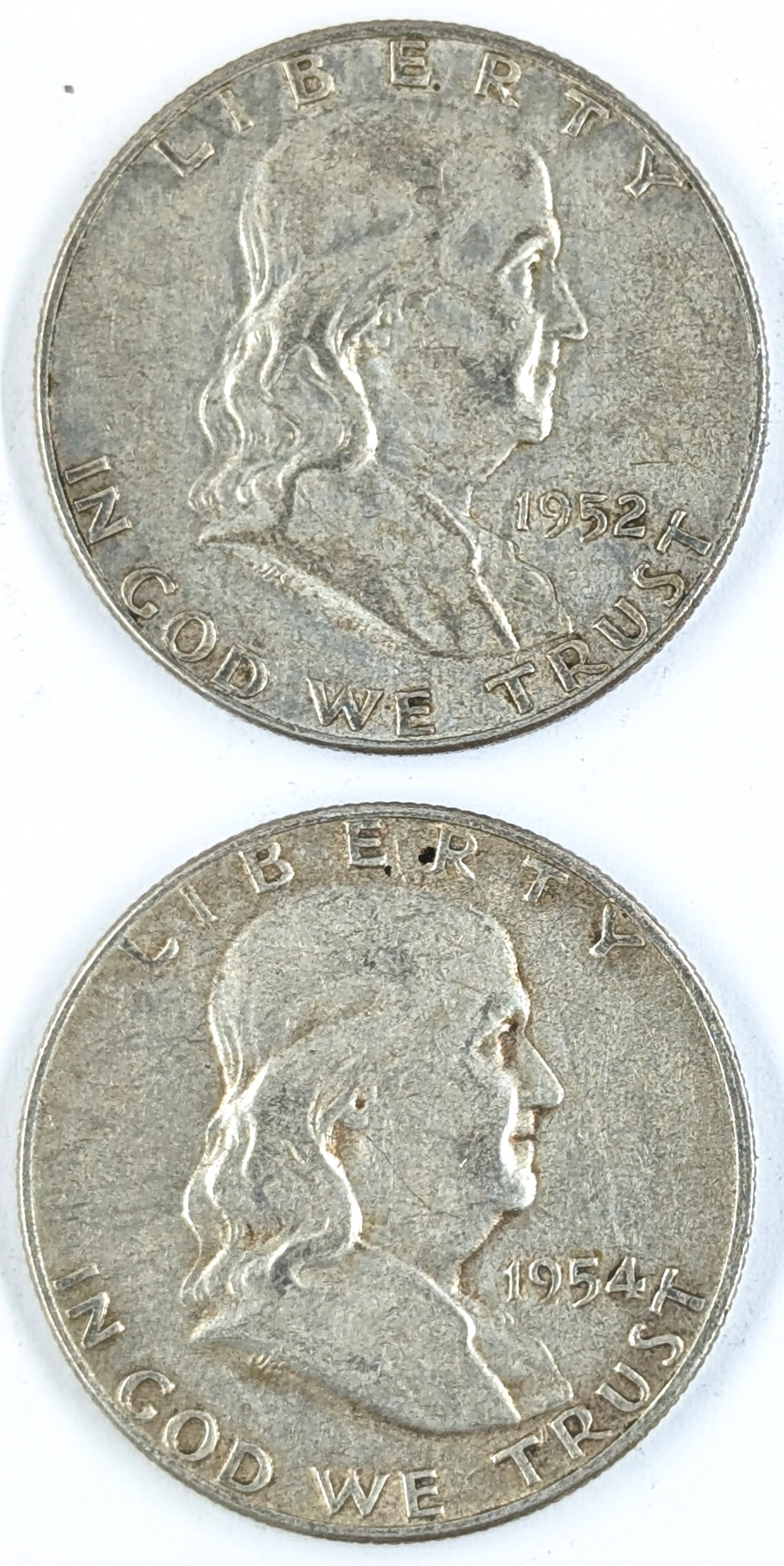 Lot of 2 Silver Franklin Half Dollars - 1952-D, 1954 (1 of 2)