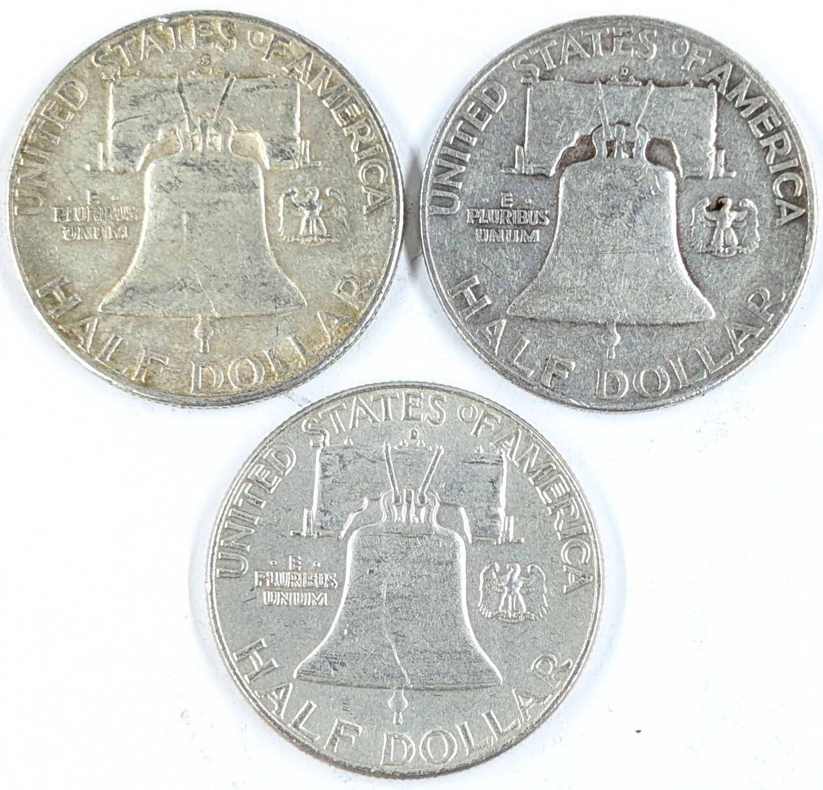 Lot of 3 Silver Franklin Half Dollars - 1953-S, 1959-D, 1962-D - 2