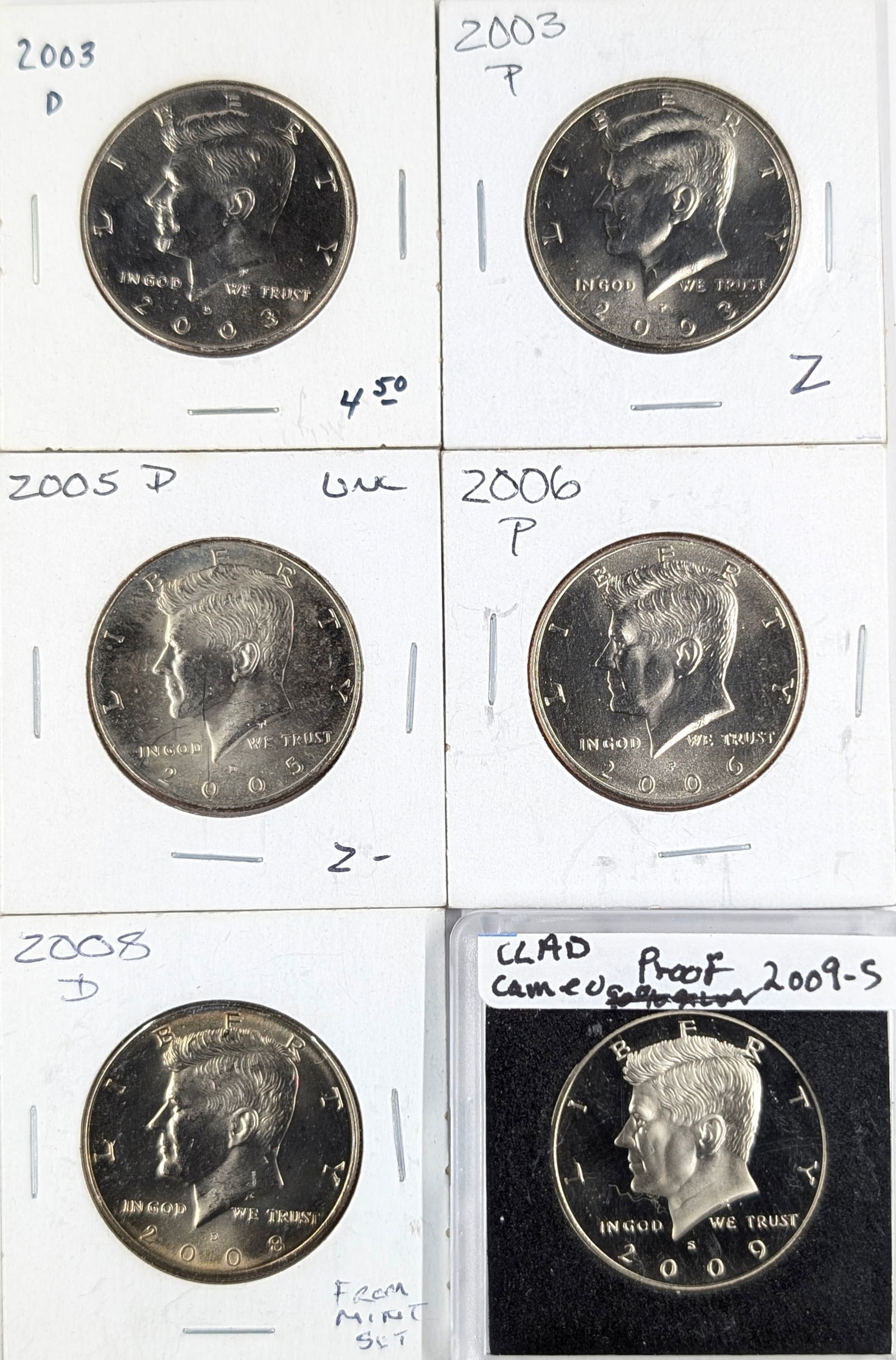 Lot of 6 John F Kennedy Half Dollars - 2003-2009 - Proof/Uncirculated Mix: Coin 