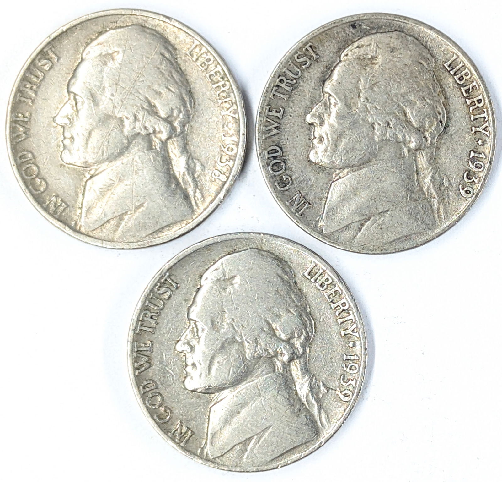 Lot of 3 Jefferson Nickels - 1938, 1939 P/S (1 of 2)