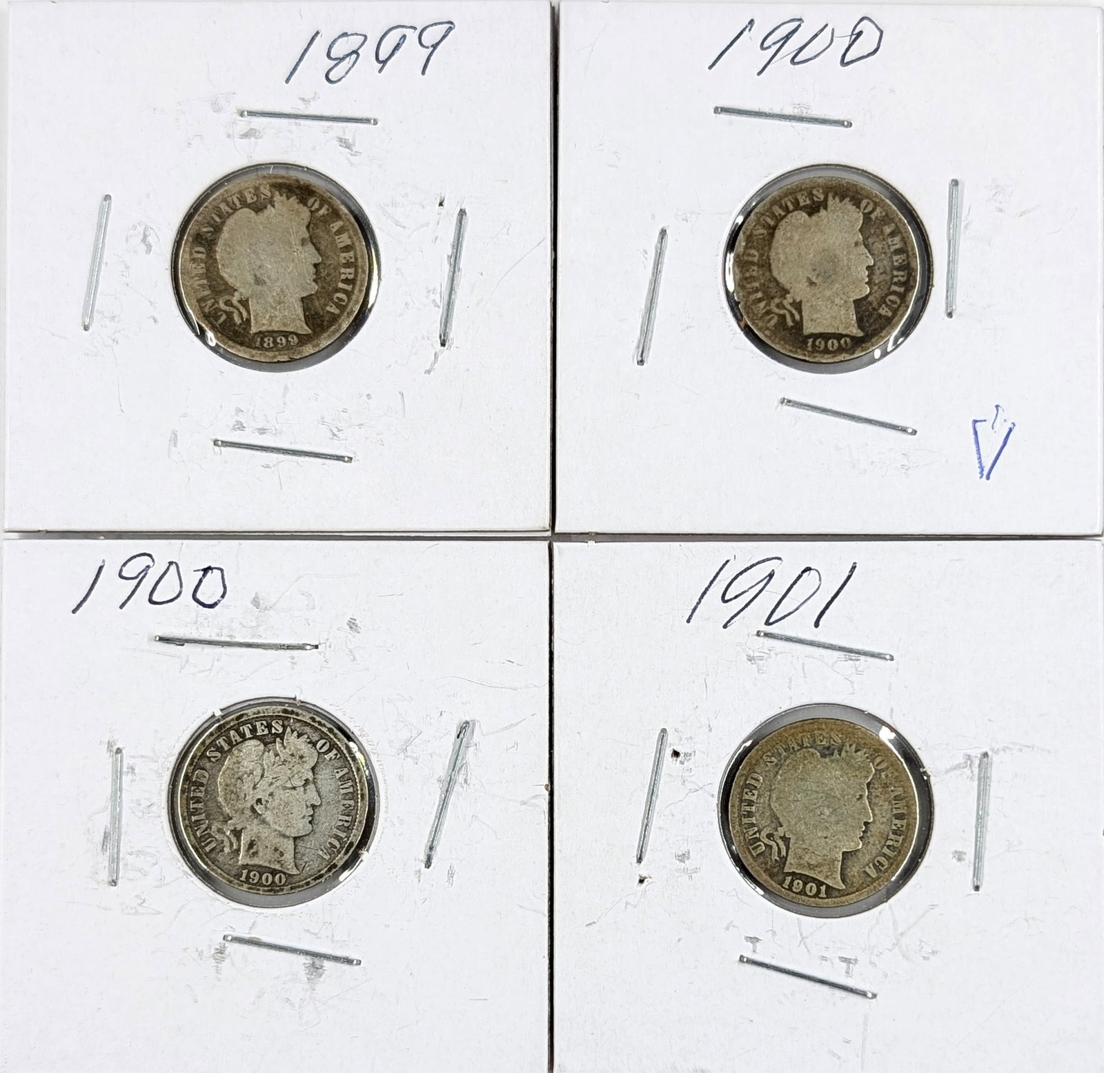 Lot of 4 Silver Barber Dimes - 1899-1901 (1 of 2)