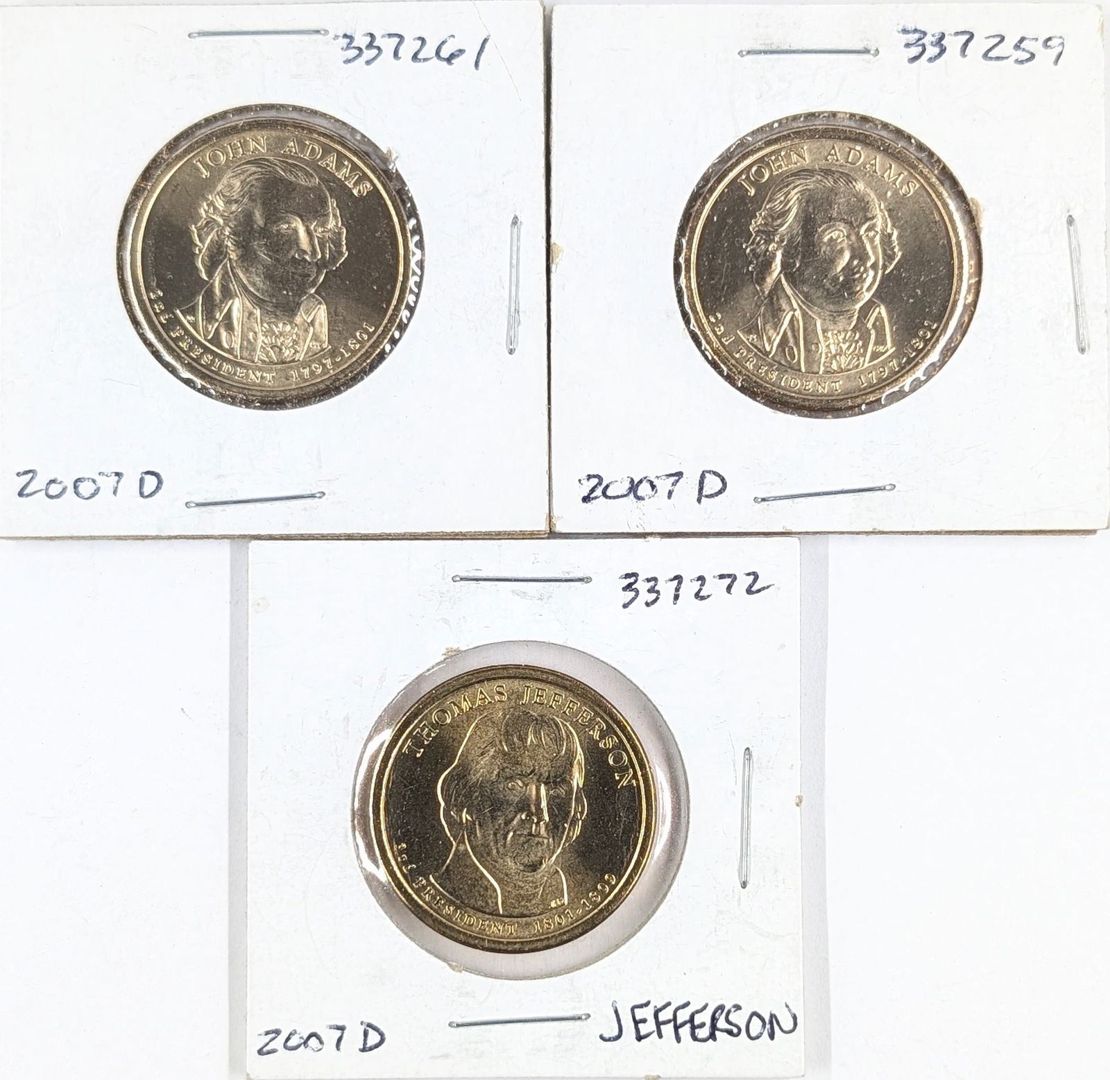Lot of 3 Presidential Dollars - Adams(2), Jefferson - Uncirculated: Coin 