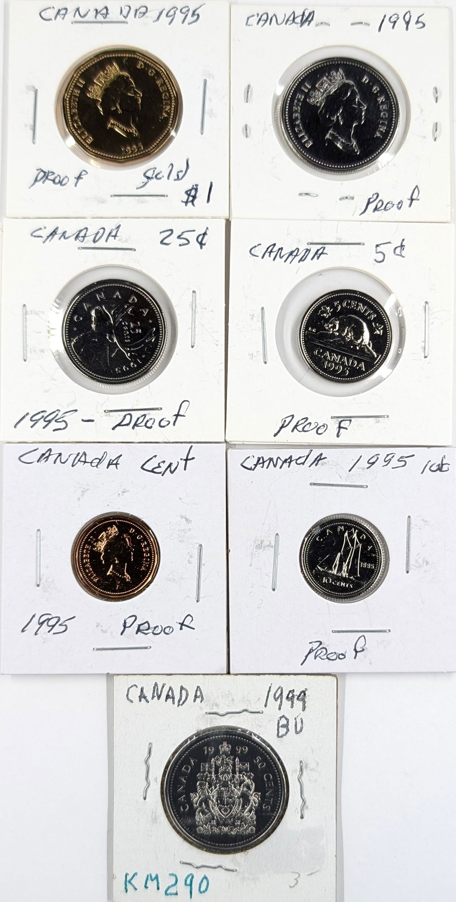 Lot of 5 Canadian Coins - 1995-1999 - Mostly Proofs (1 of 2)