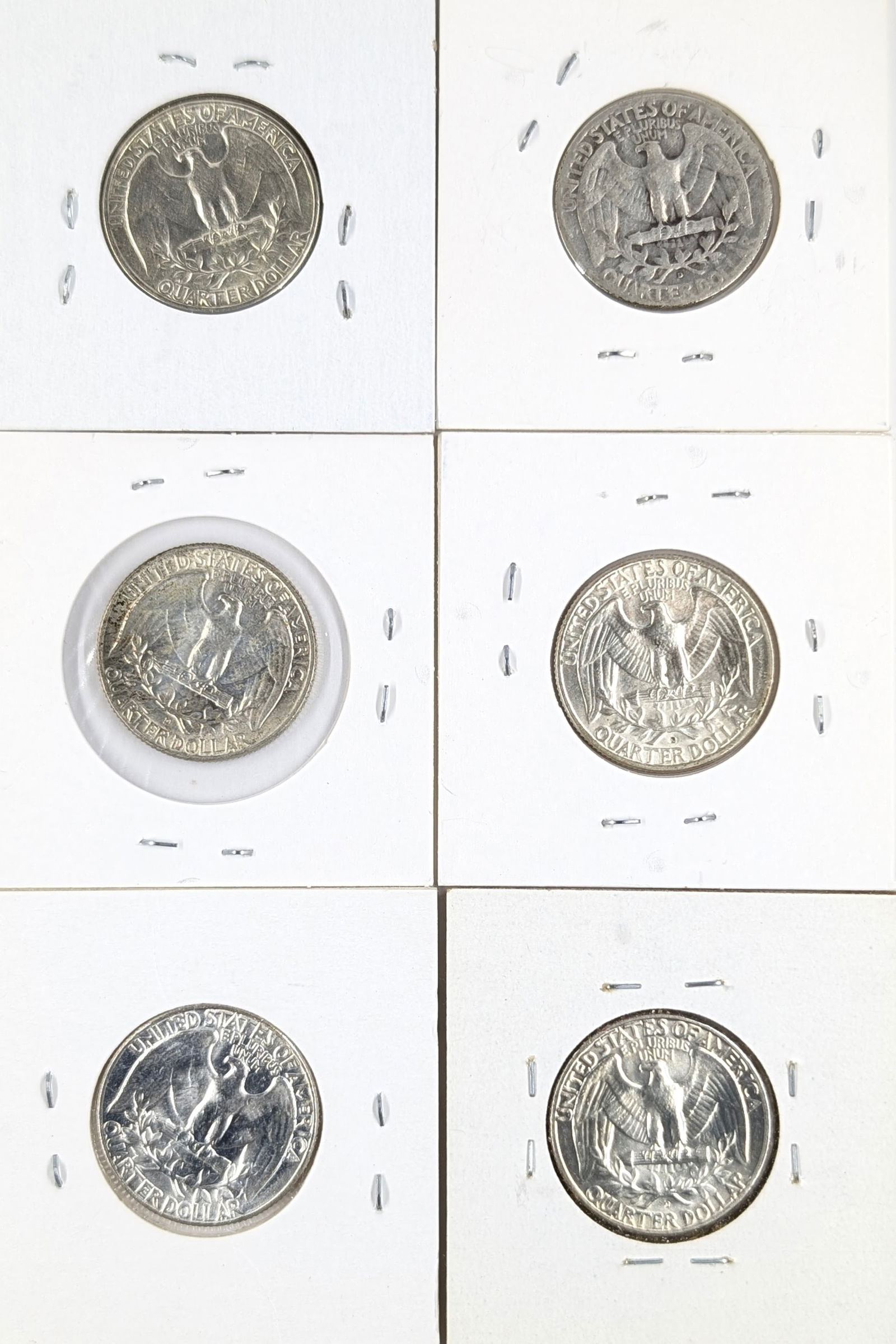 Lot of 6 Silver Washington Quarters - 1950-1958 - Uncirculated, Some GEM - 2
