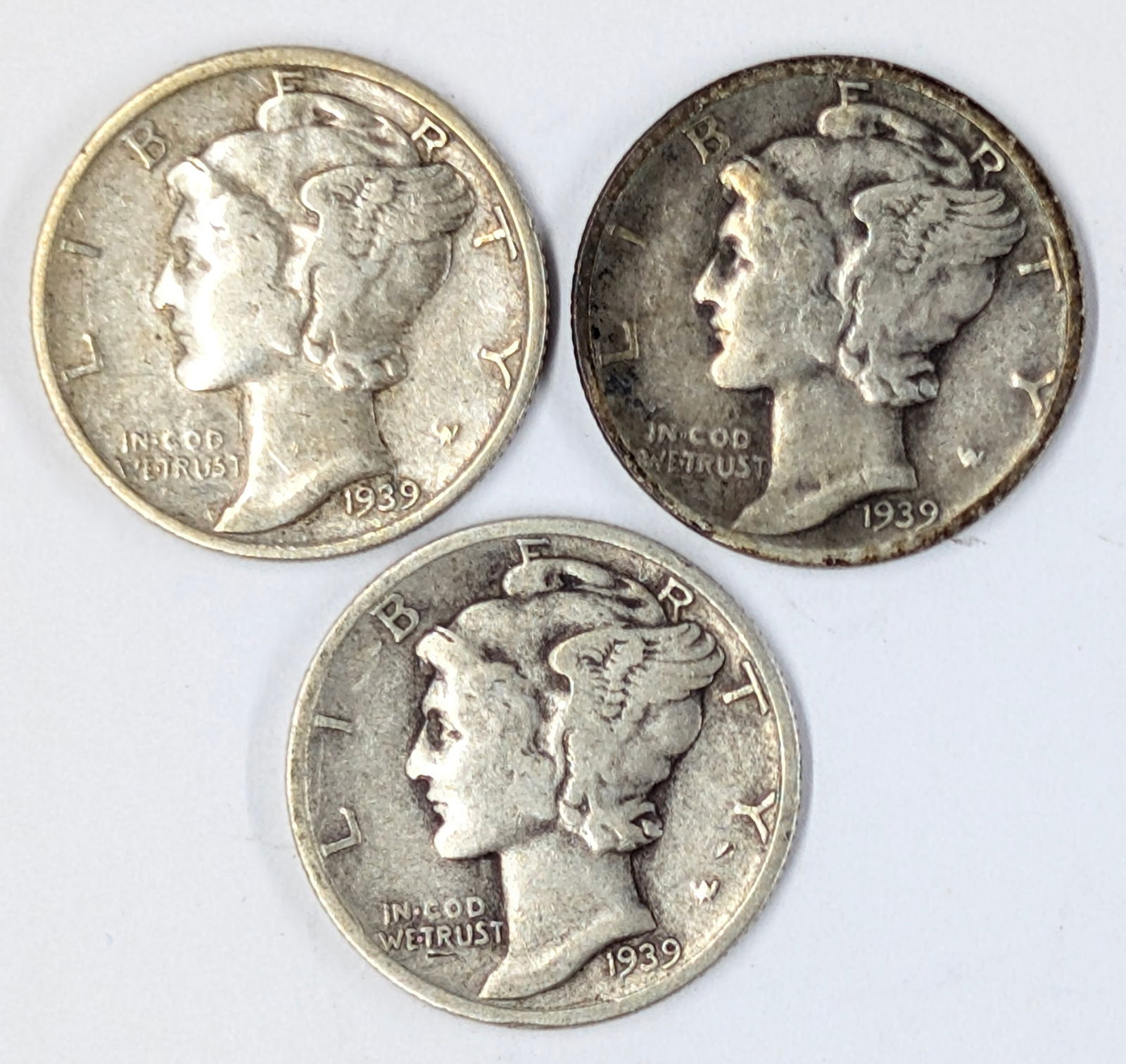 Lot of 3 Silver Mercury Dimes - 1939 P/D/S (1 of 2)