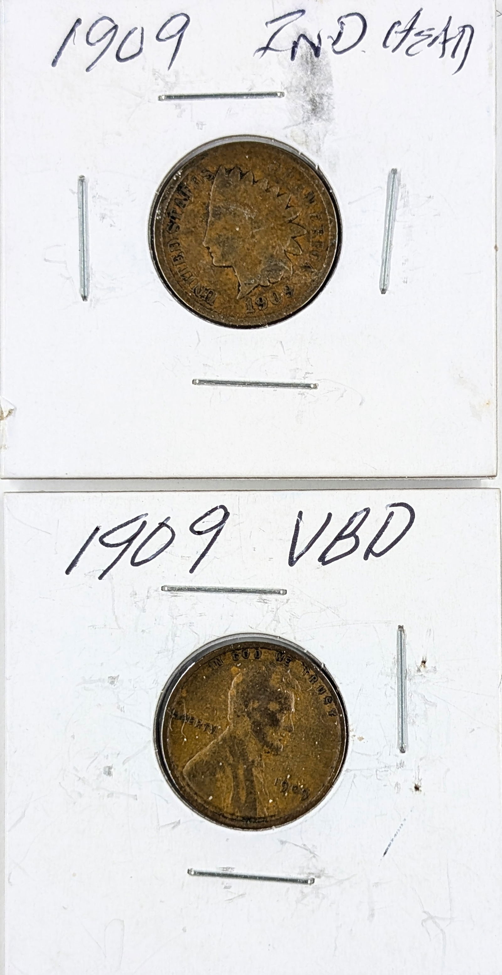 Lot of 2 Cents - 1909 Indian Head & 1909 VDB: Coin 