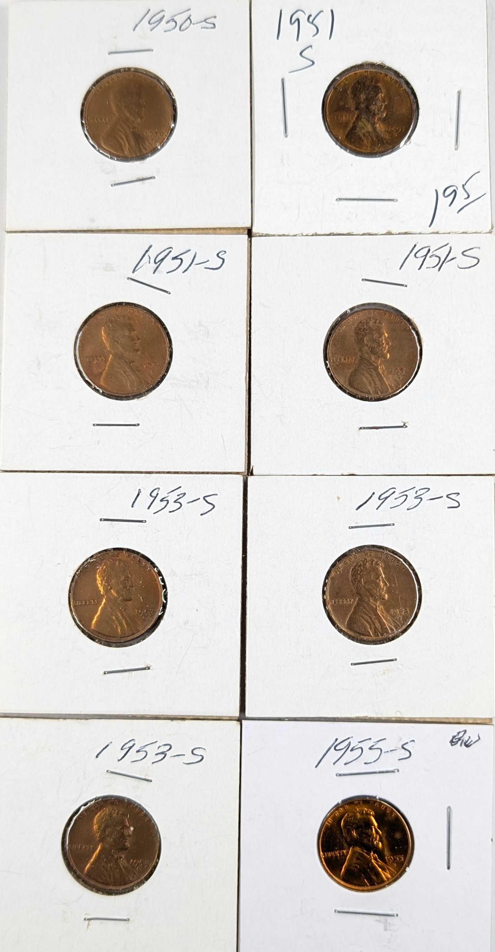Lot of 8 Wheat Cents - 1950-1955 - Mostly Uncirculated (1 of 2)