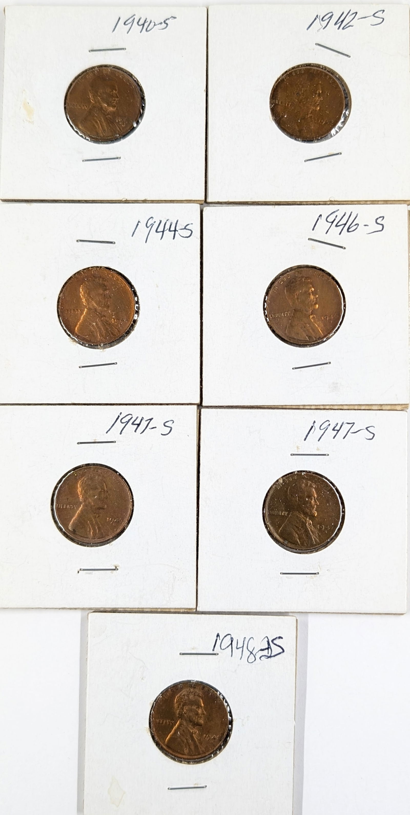 Lot of 7 Wheat Cents - 1940-1948 - Mostly Uncirculated: Coin 