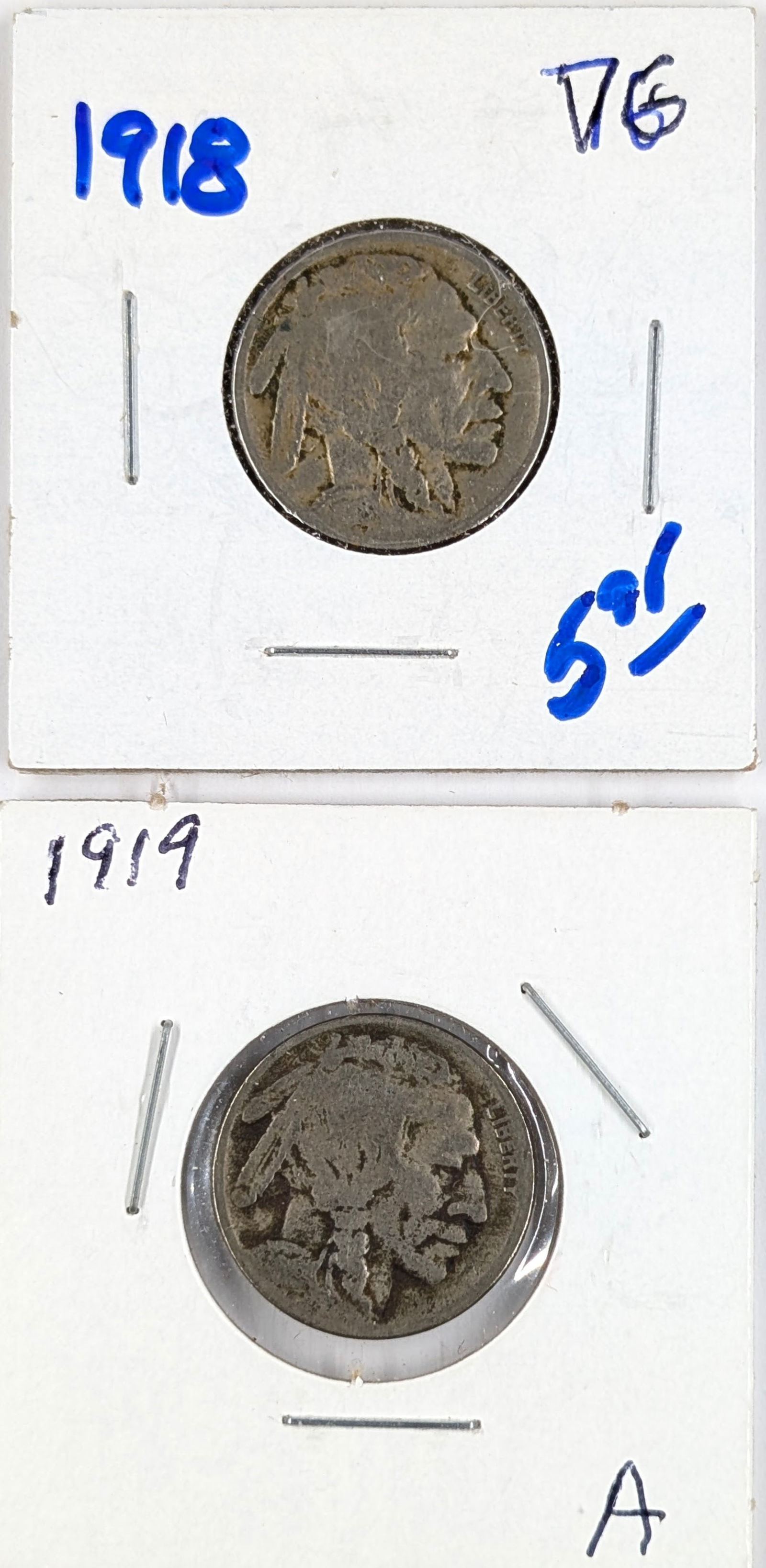 Lot of 2 Buffalo Head Nickels - 1918, 1919: Coin 